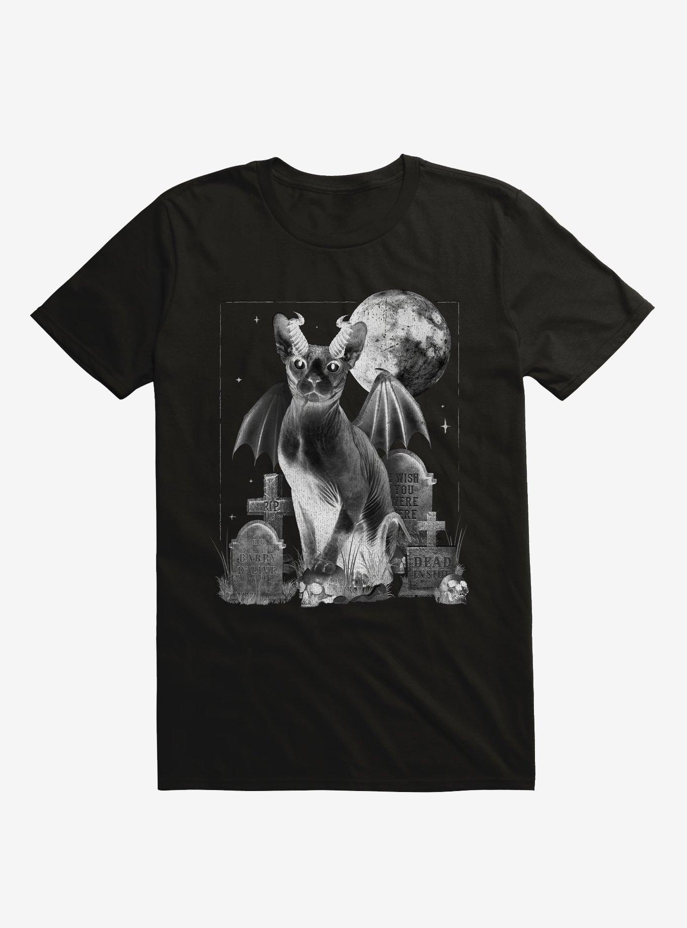 Graveyard Demon Cat T-Shirt, BLACK, hi-res