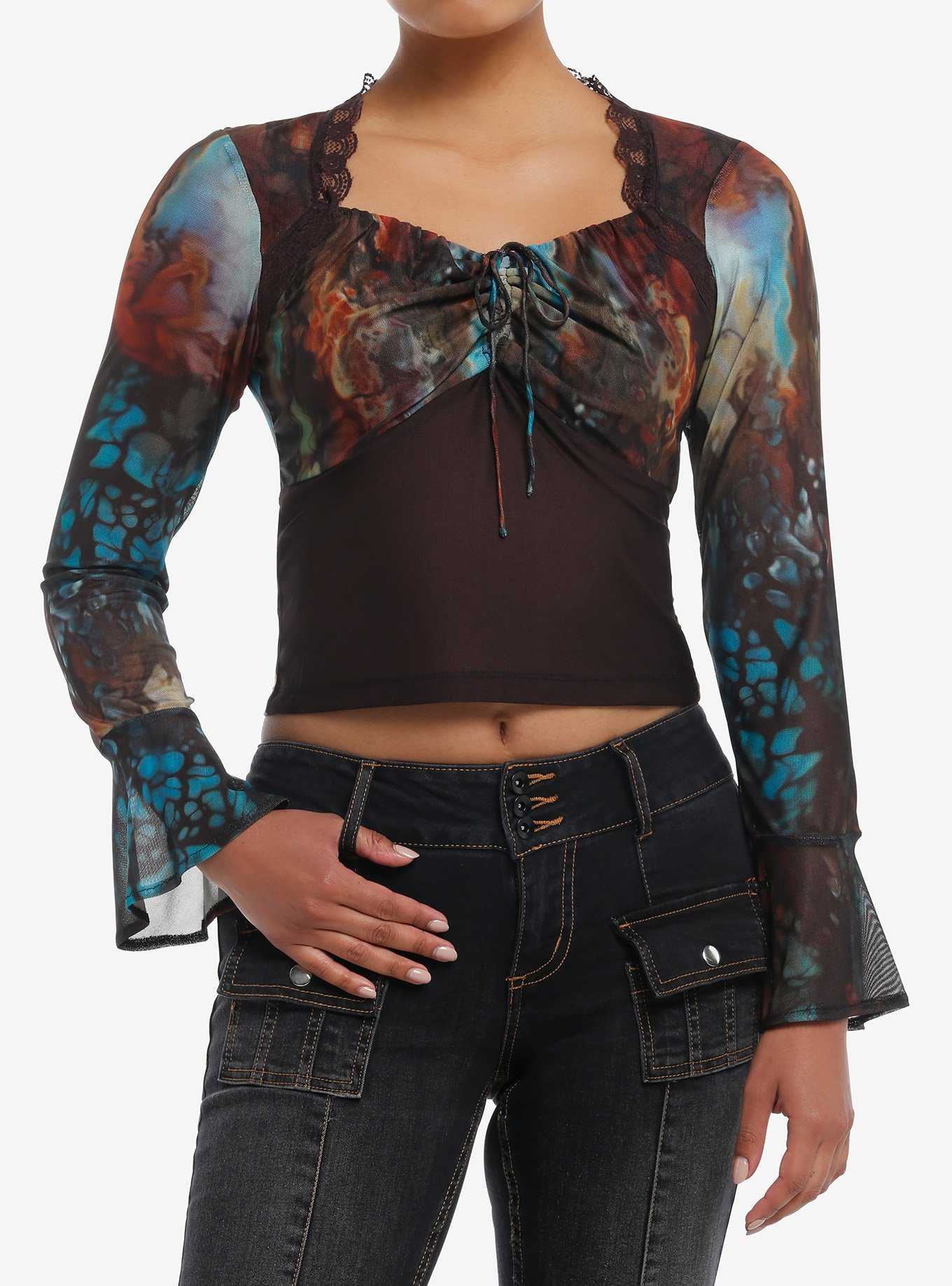 Thorn & Fable Butterfly Mesh Girls Long-Sleeve Top, , hi-res