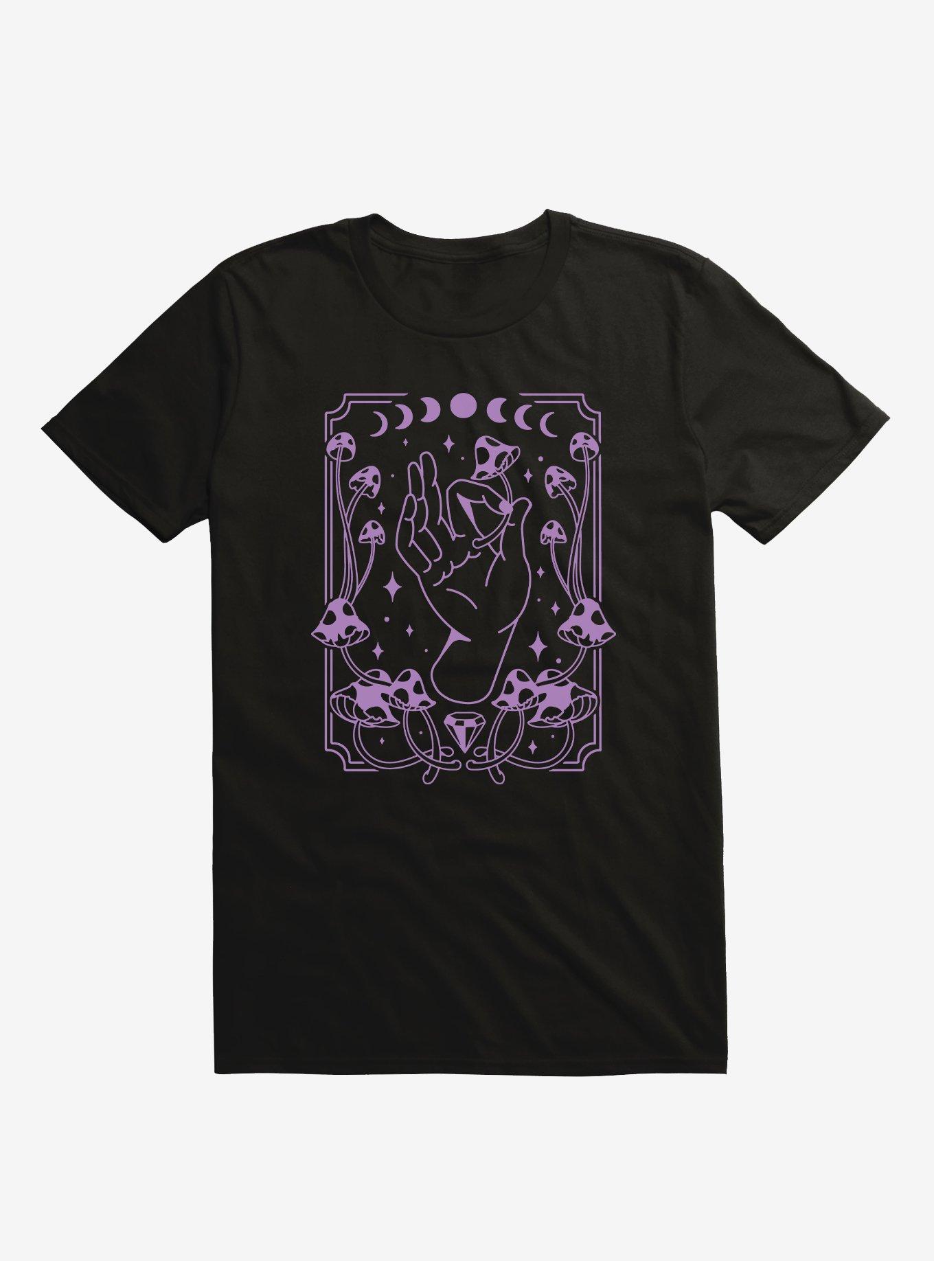 Mushroom Hand Moon Phases T-Shirt, BLACK, hi-res