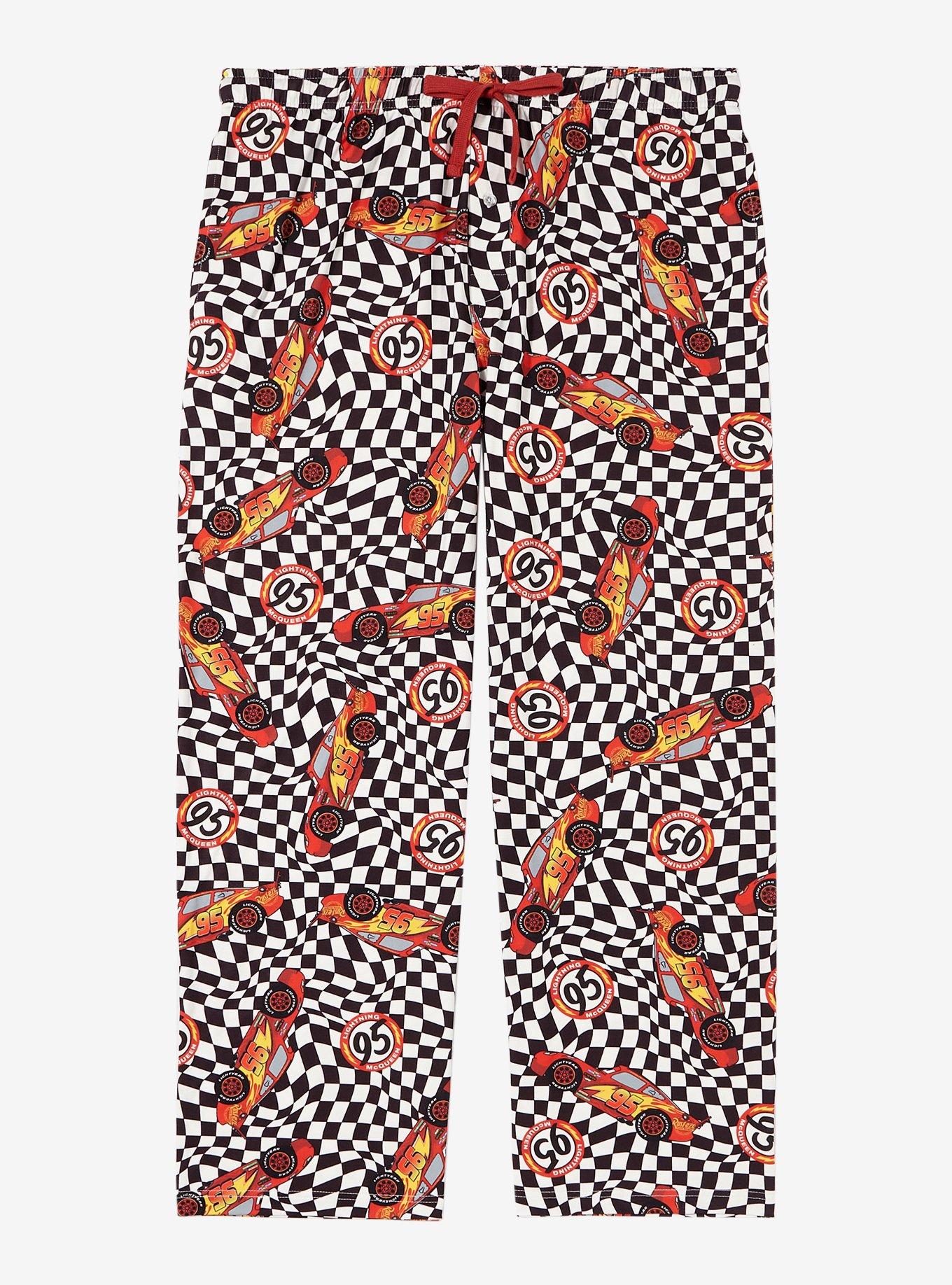 Disney Pixar Cars Lightning McQueen Checkered Allover Print Women's Plus Size Sleep Pants — BoxLunch Exclusive, , hi-res