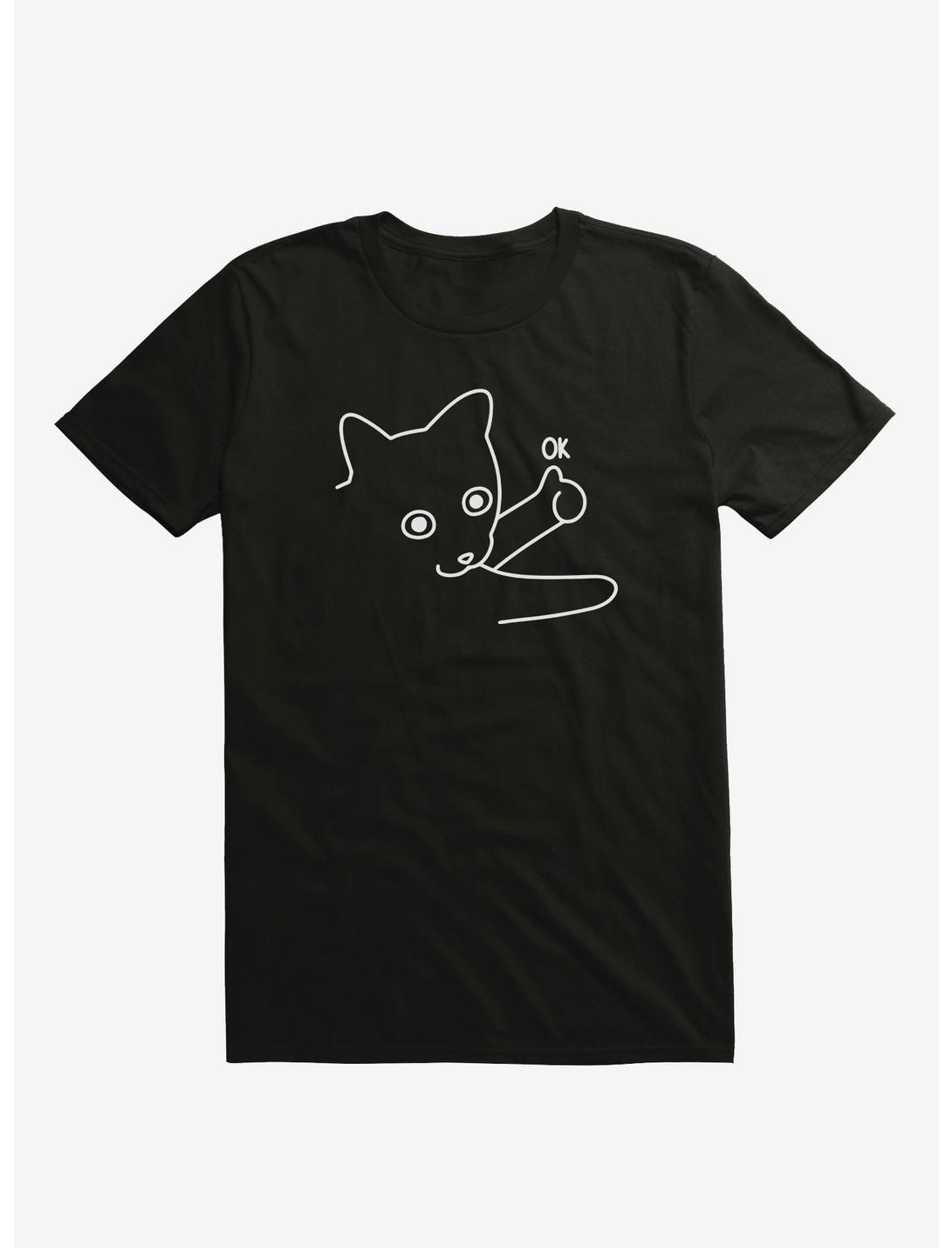 OK Thumbs Up Cat T-Shirt By Heloisa, BLACK, hi-res