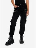 Black Denim Zipper Jogger Pants, BLACK, hi-res