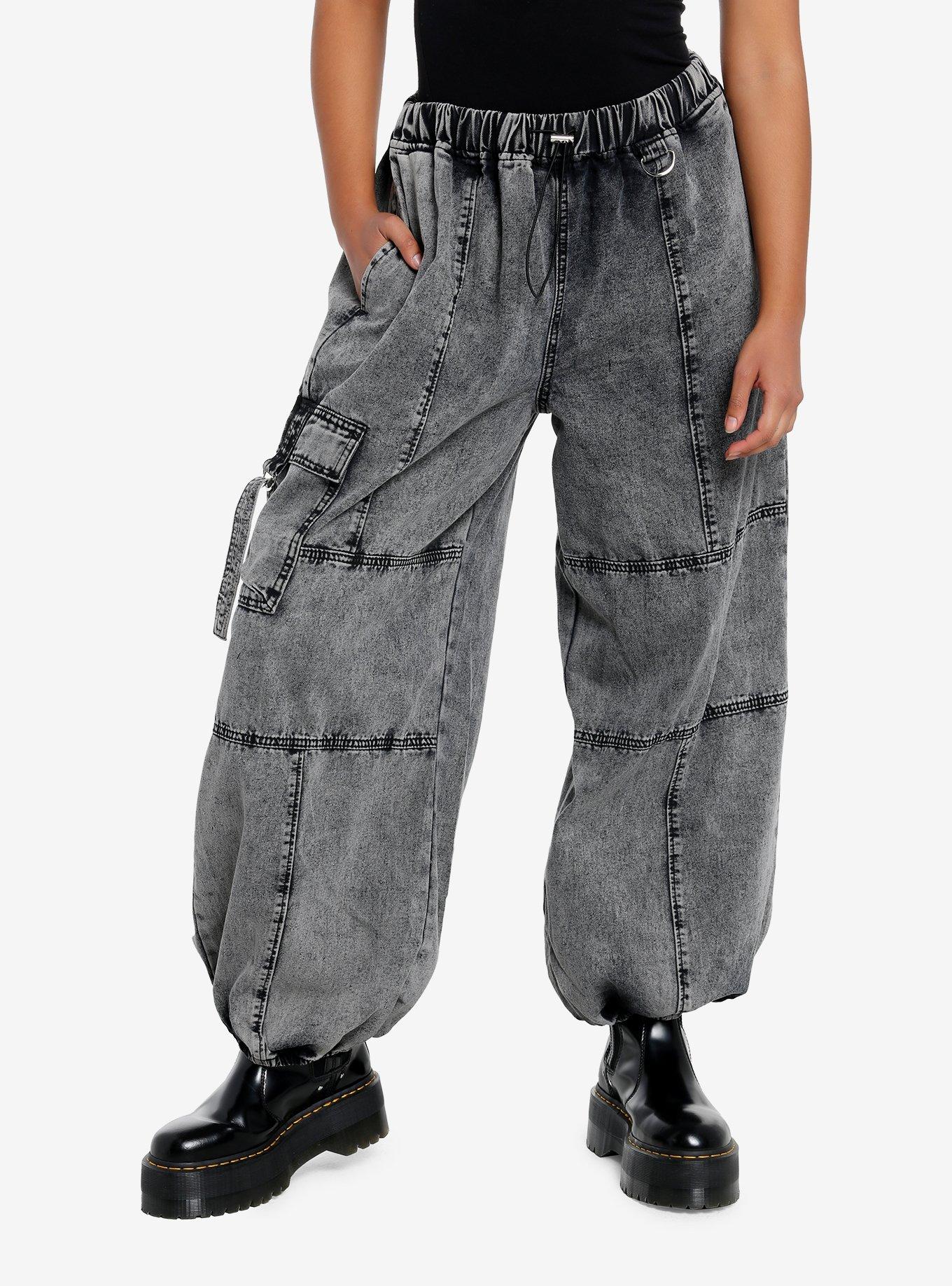 Grey Acid Wash Baggy Jogger Pants, GREY, hi-res