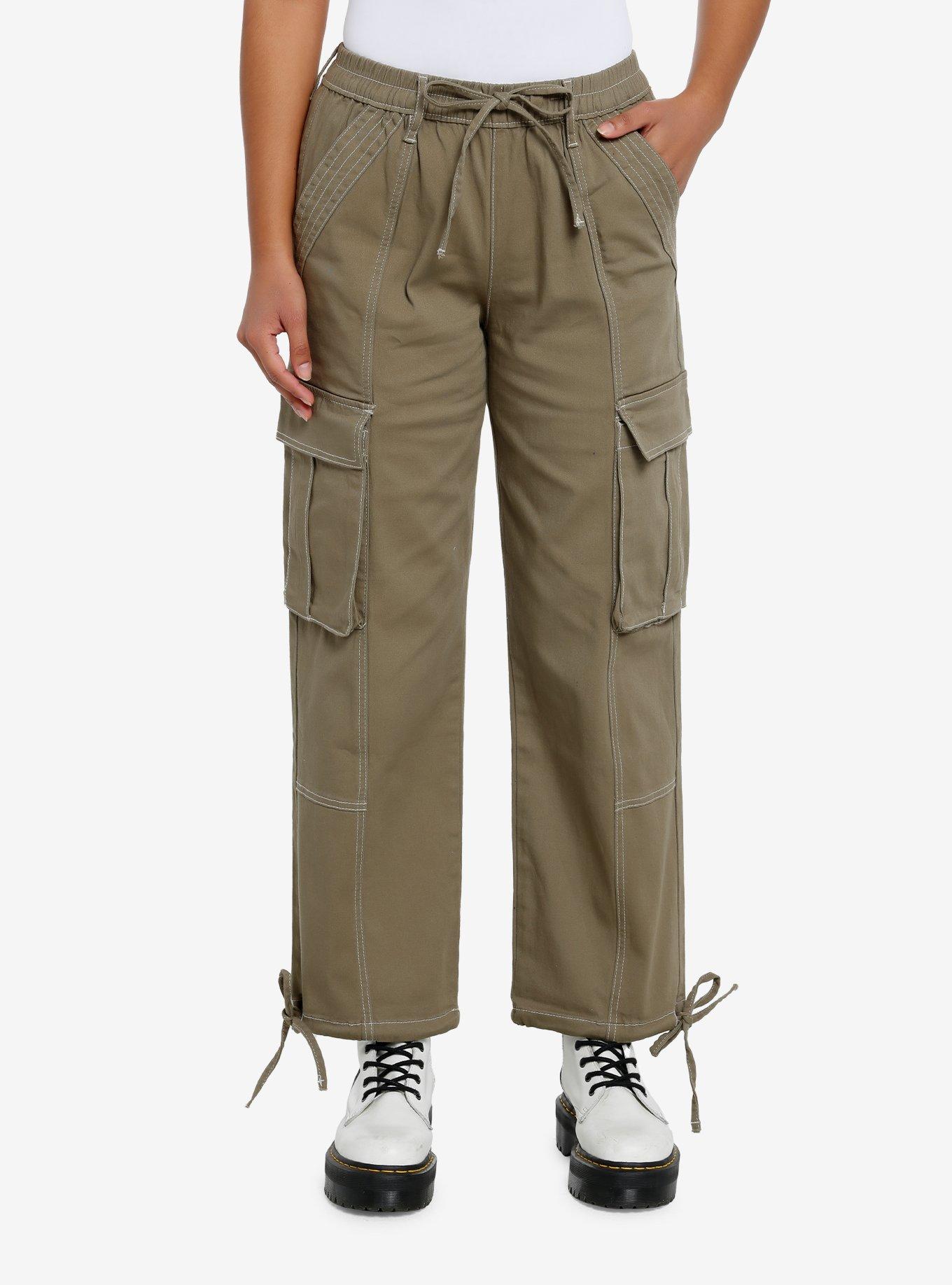 Green Cargo Pant Wide Leg Contrast Stitch