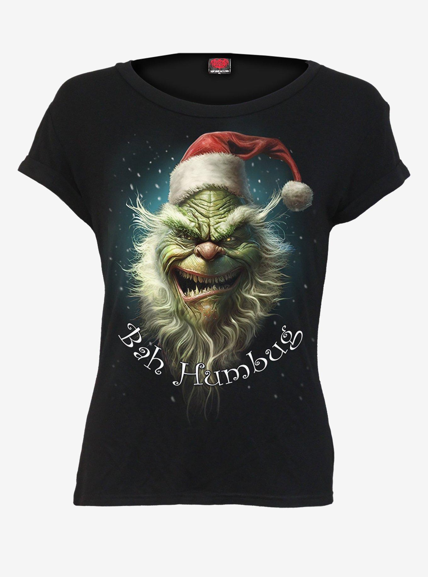 Spiral Bah Humbug Boatneck Cap Sleeve Top Black, , hi-res