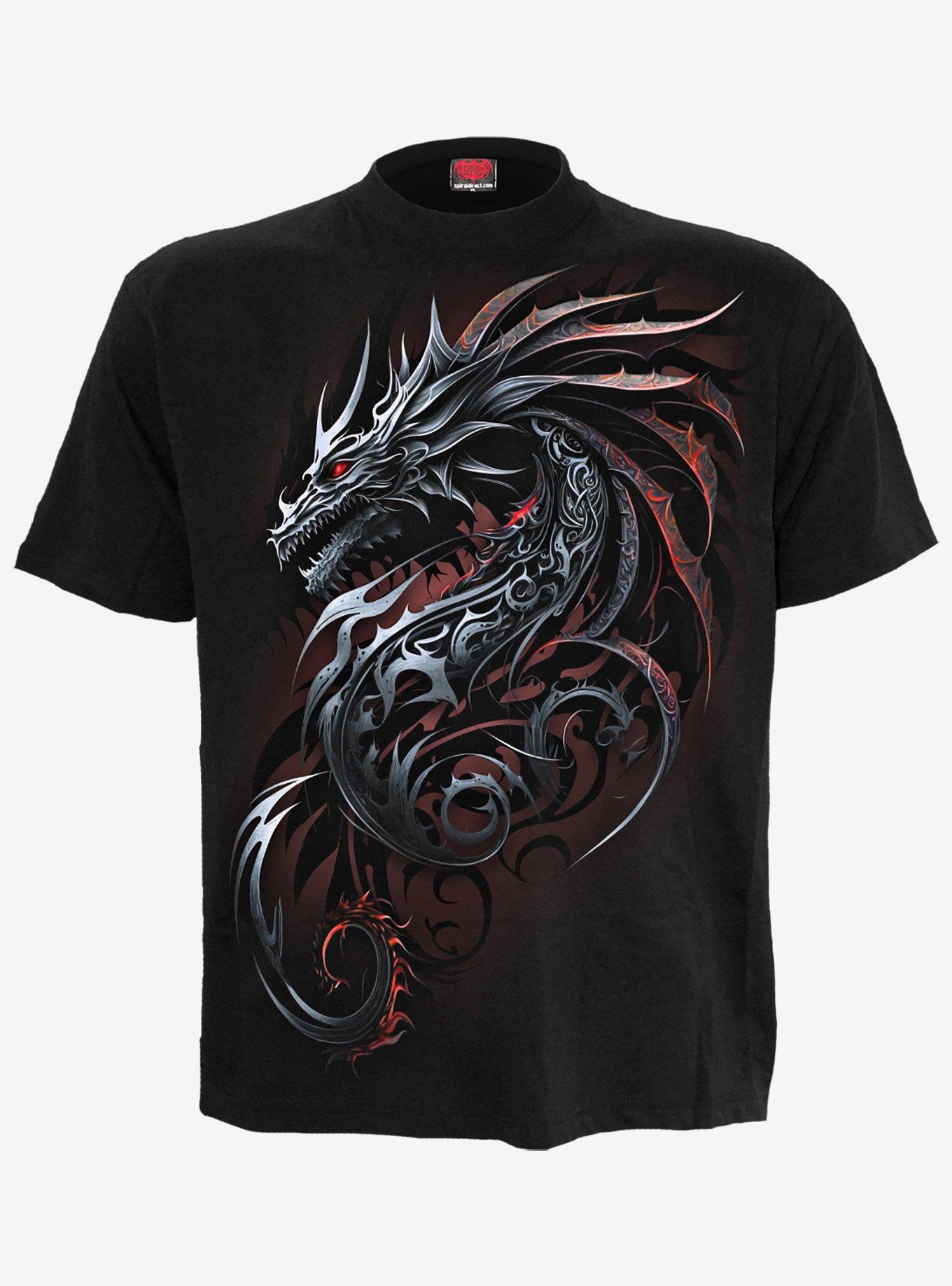 Spiral Dragon Shards Front Print T-Shirt Black, , hi-res