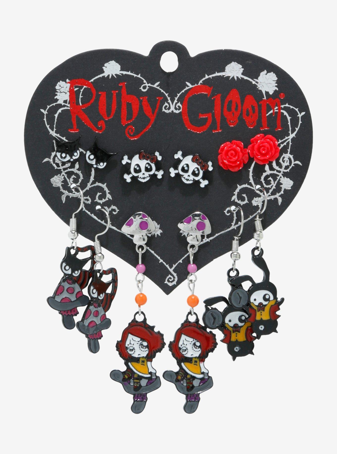 Ruby Gloom Mushroom Earring Set, , hi-res