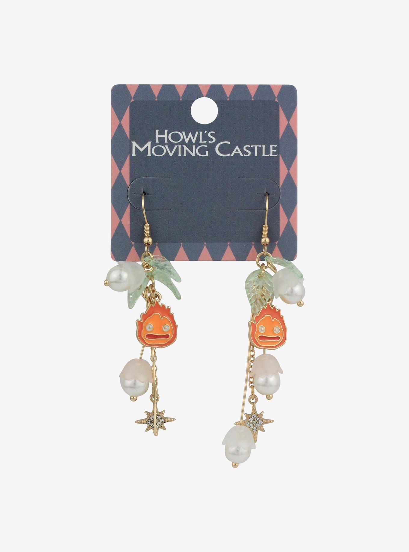 Studio Ghibli Howl's Moving Castle Calcifer Floral Drop Earrings