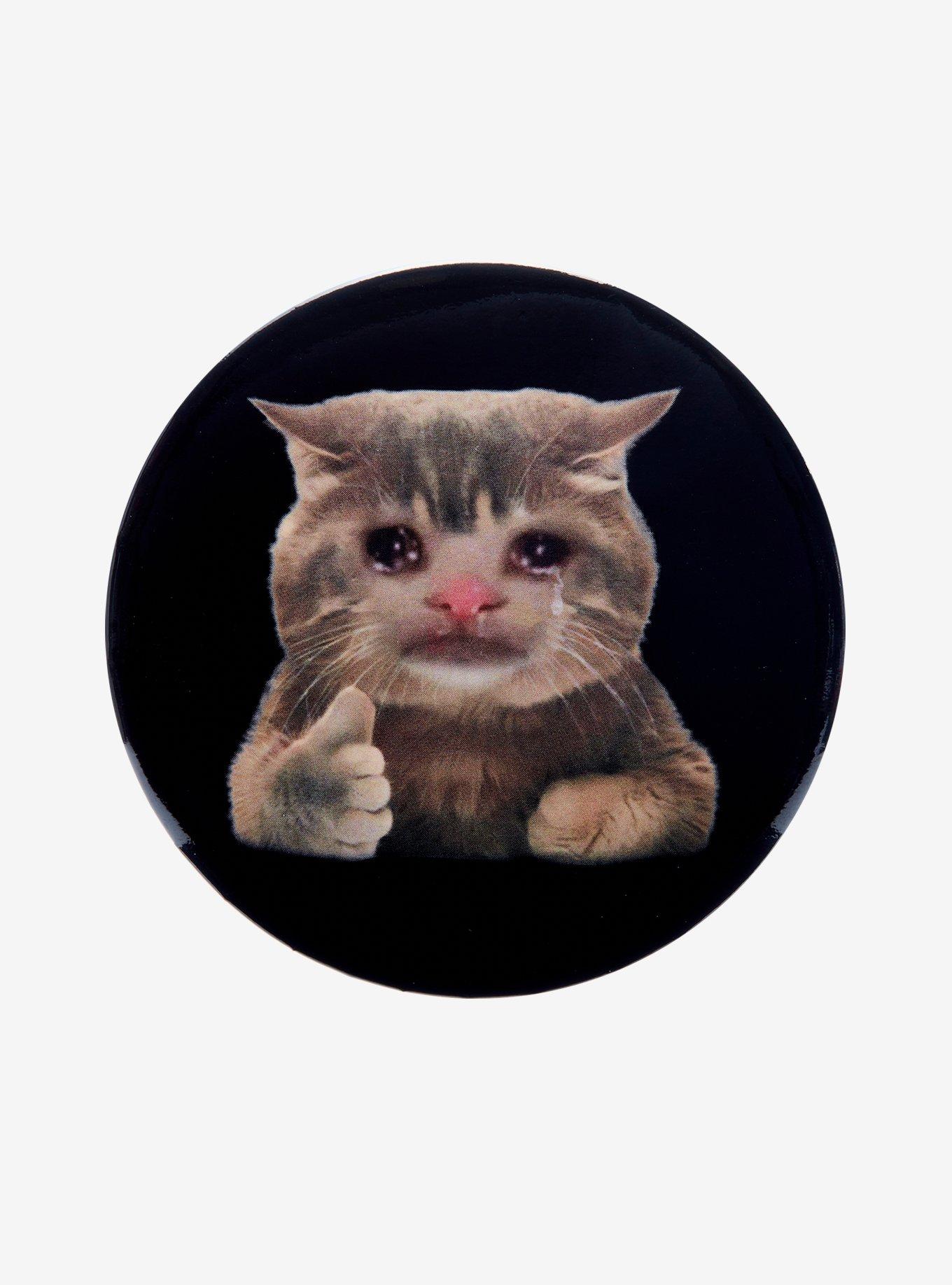 Thumbs Up Crying Cat Button, , hi-res