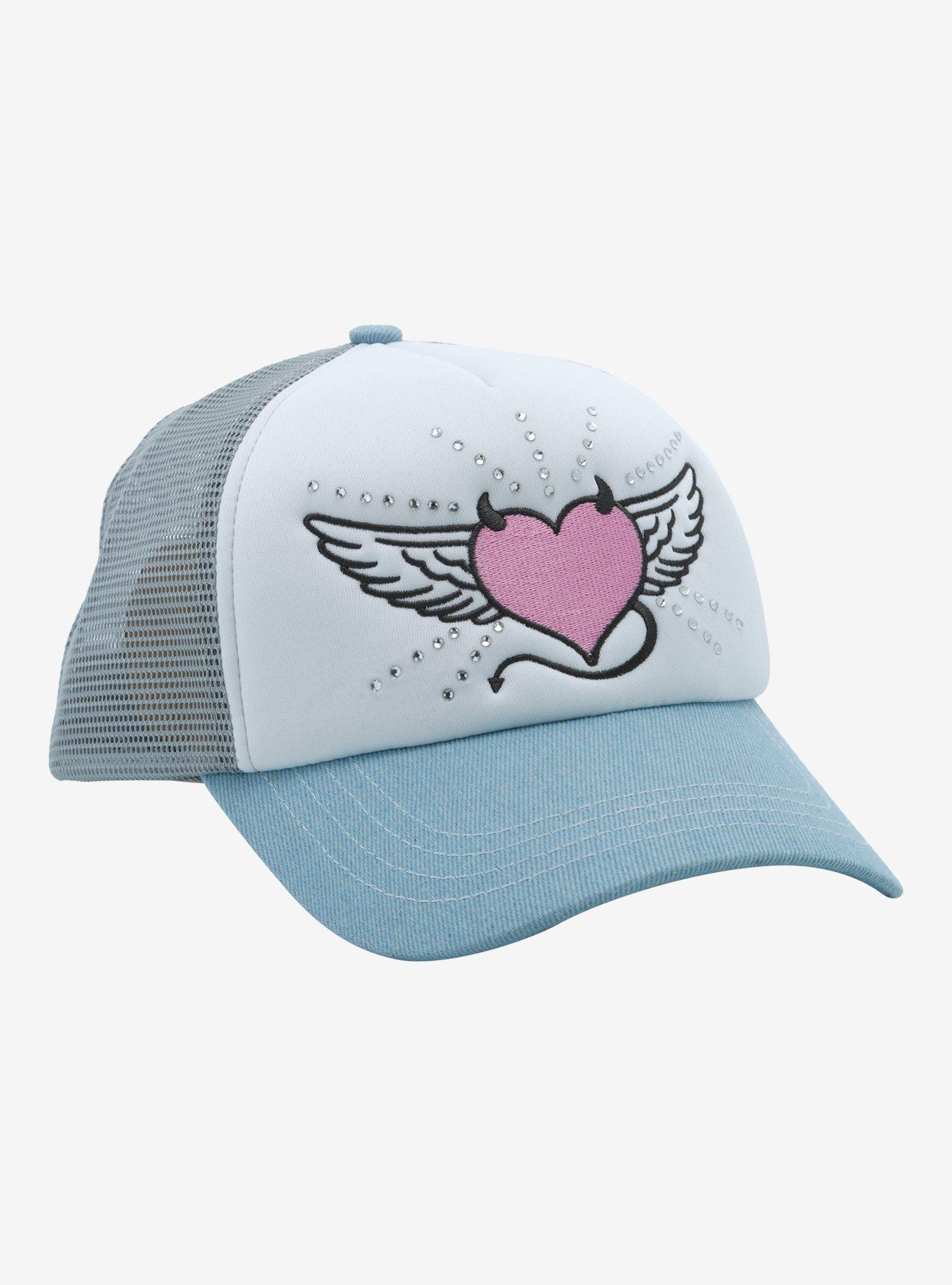 Winged Devil Heart Rhinestone Trucker Hat, , hi-res