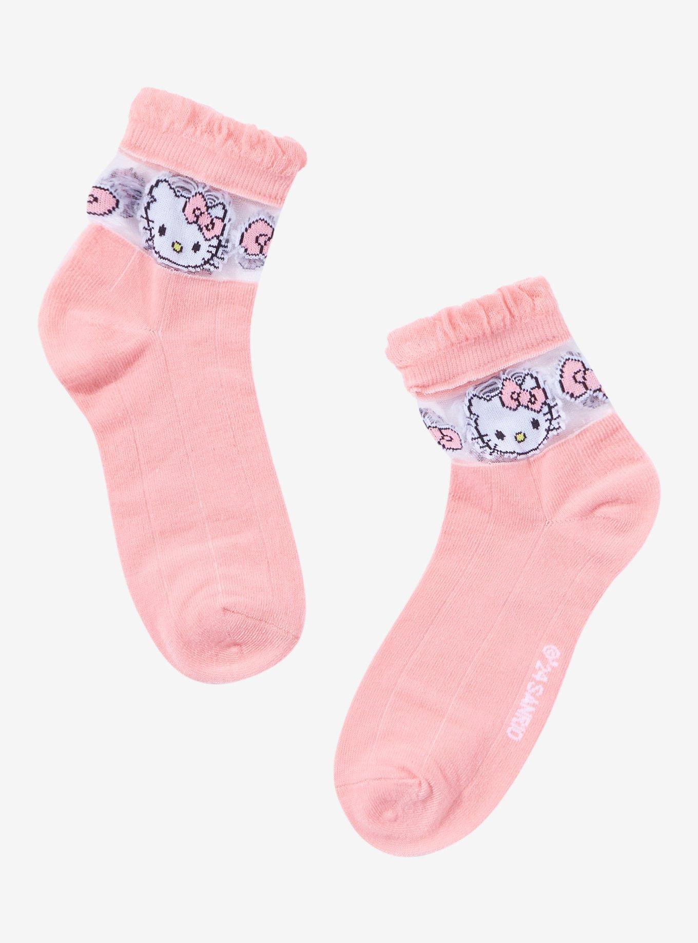 Hello Kitty Mesh Panel Ankle Socks, , hi-res