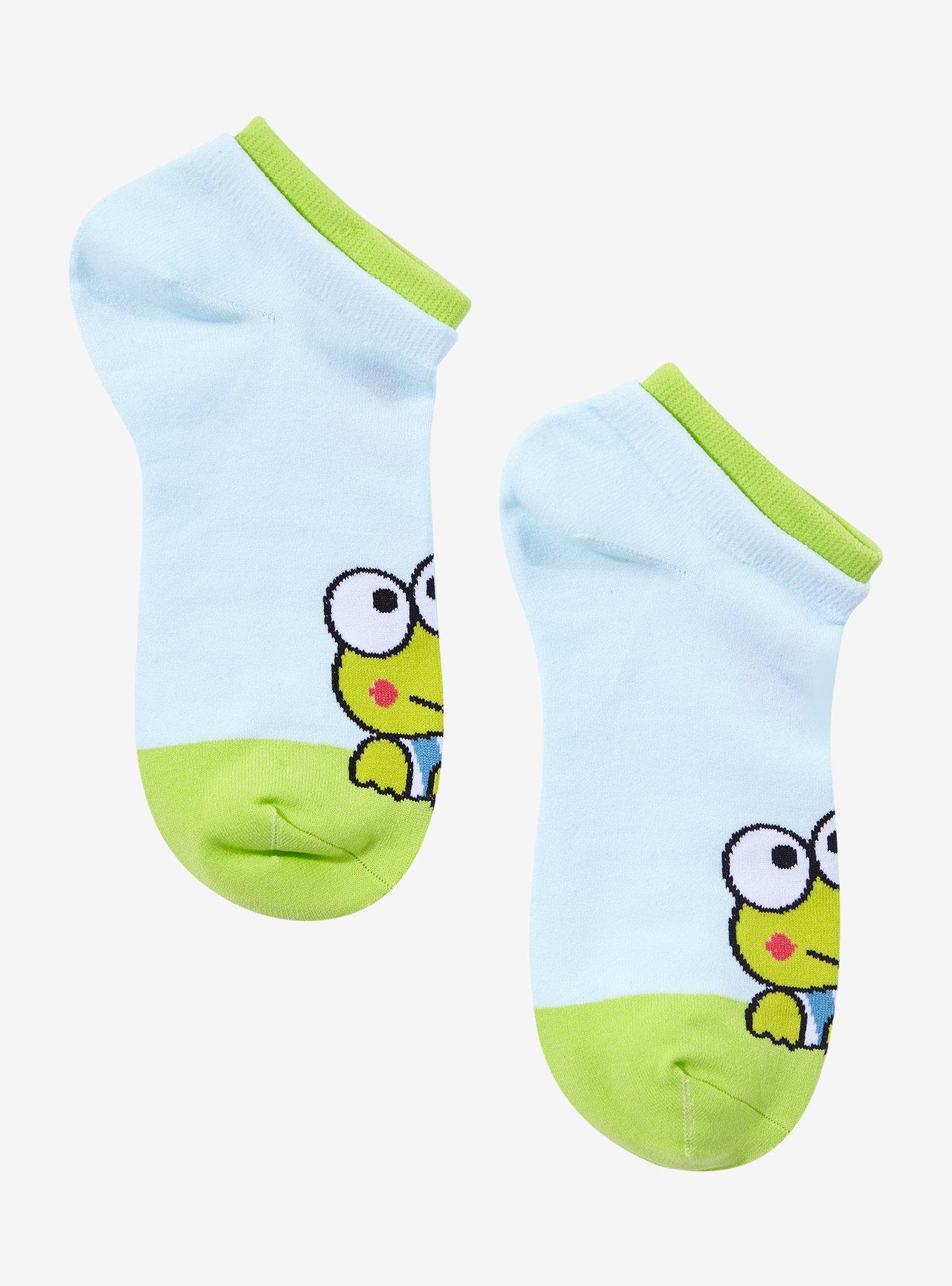 Keroppi Sitting Double Cuff No-Show Socks, , hi-res