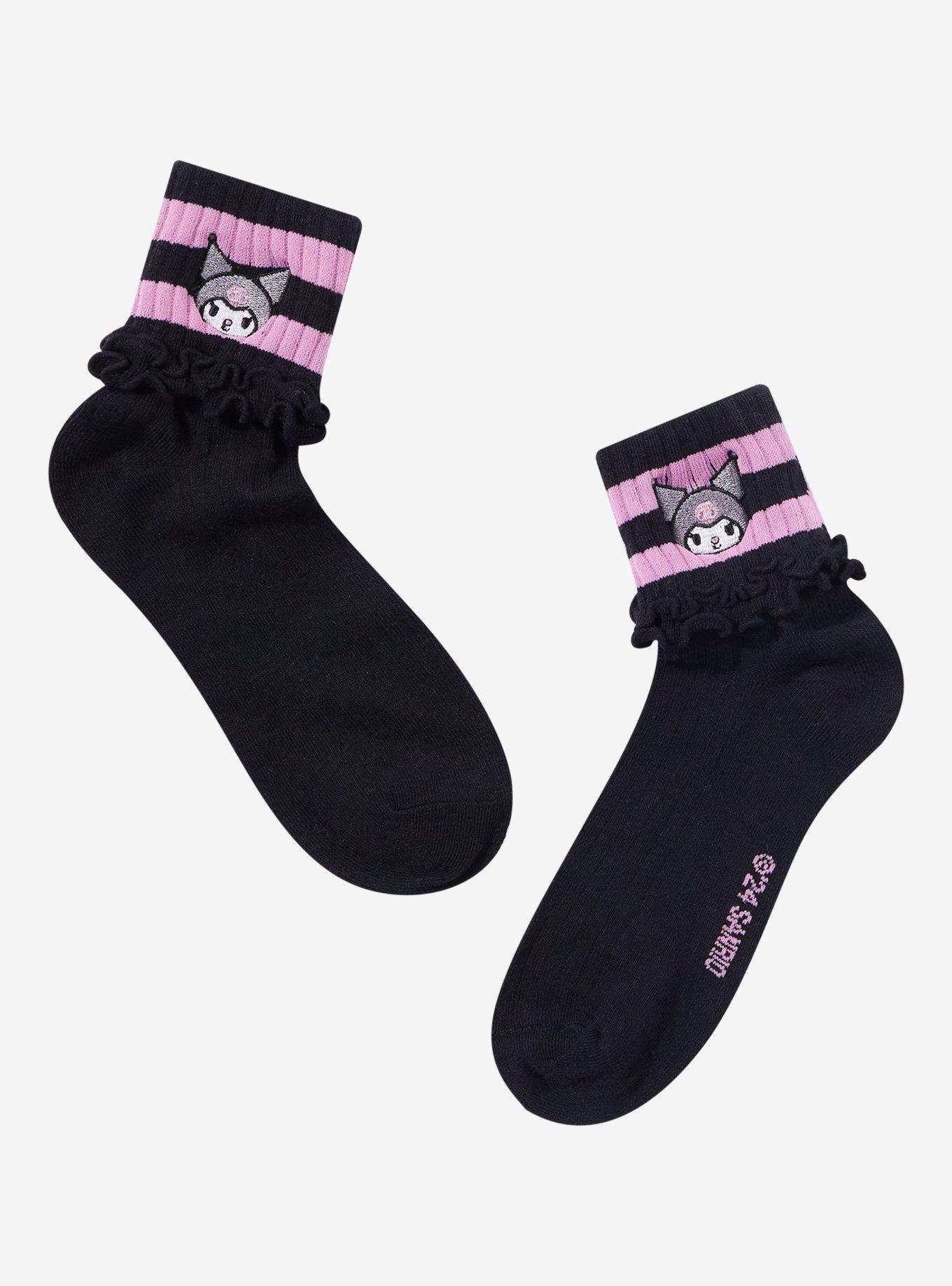 Kuromi Varsity Stripe Lettuce Ankle Socks, , hi-res