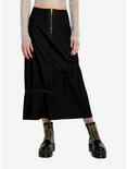 Black Denim Zip Ruched Midaxi Skirt, BLACK, hi-res