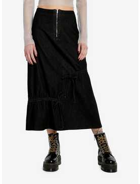 Black Denim Zip Ruched Midaxi Skirt, , hi-res