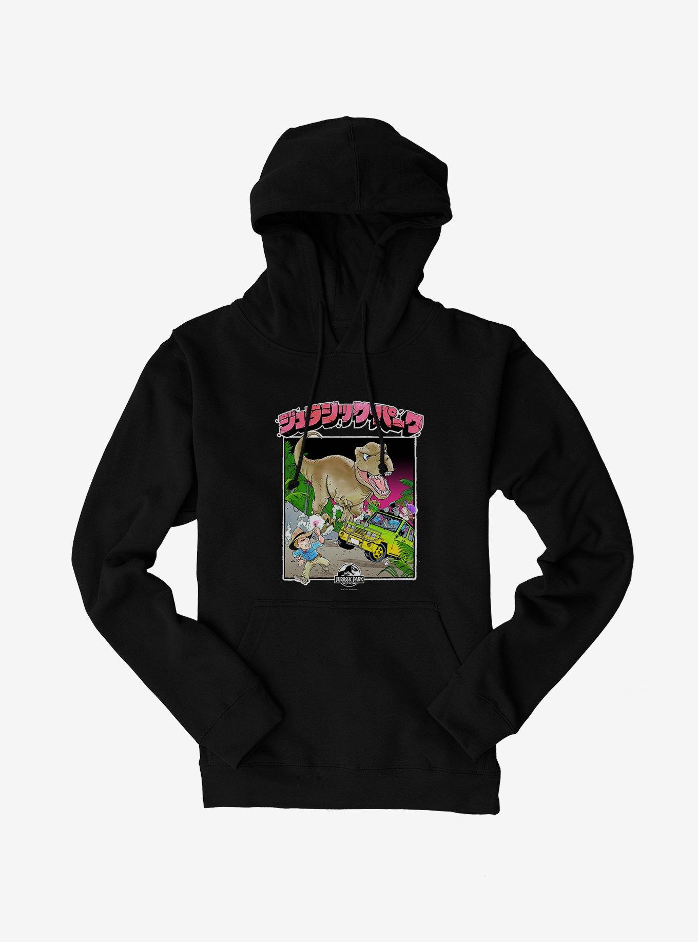 Jurassic Park T-Rex Attack Anime Hoodie, BLACK, hi-res