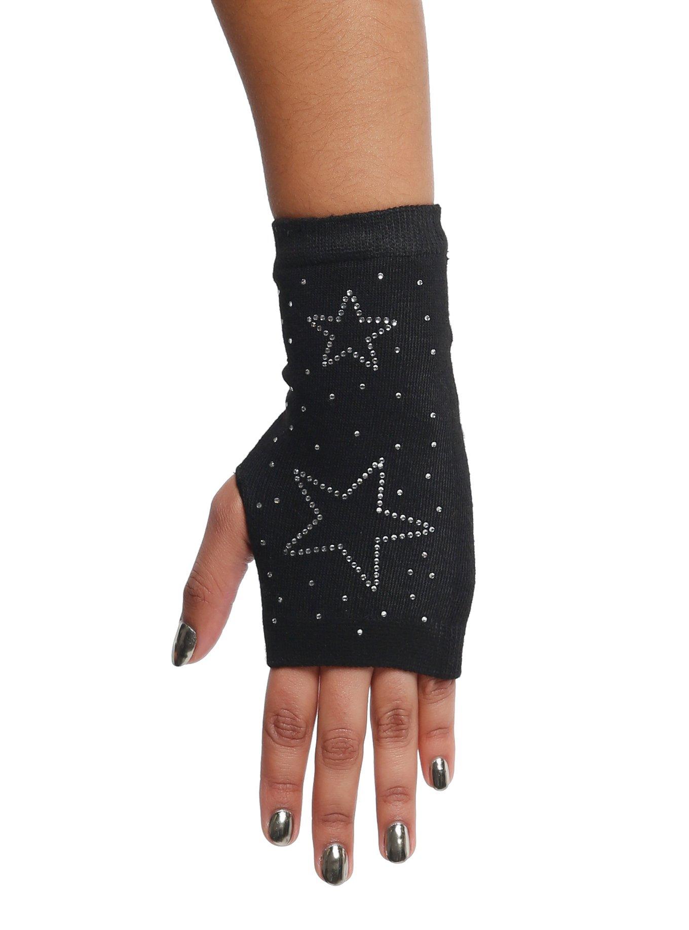 Rhinestone Star Fingerless Gloves, , hi-res