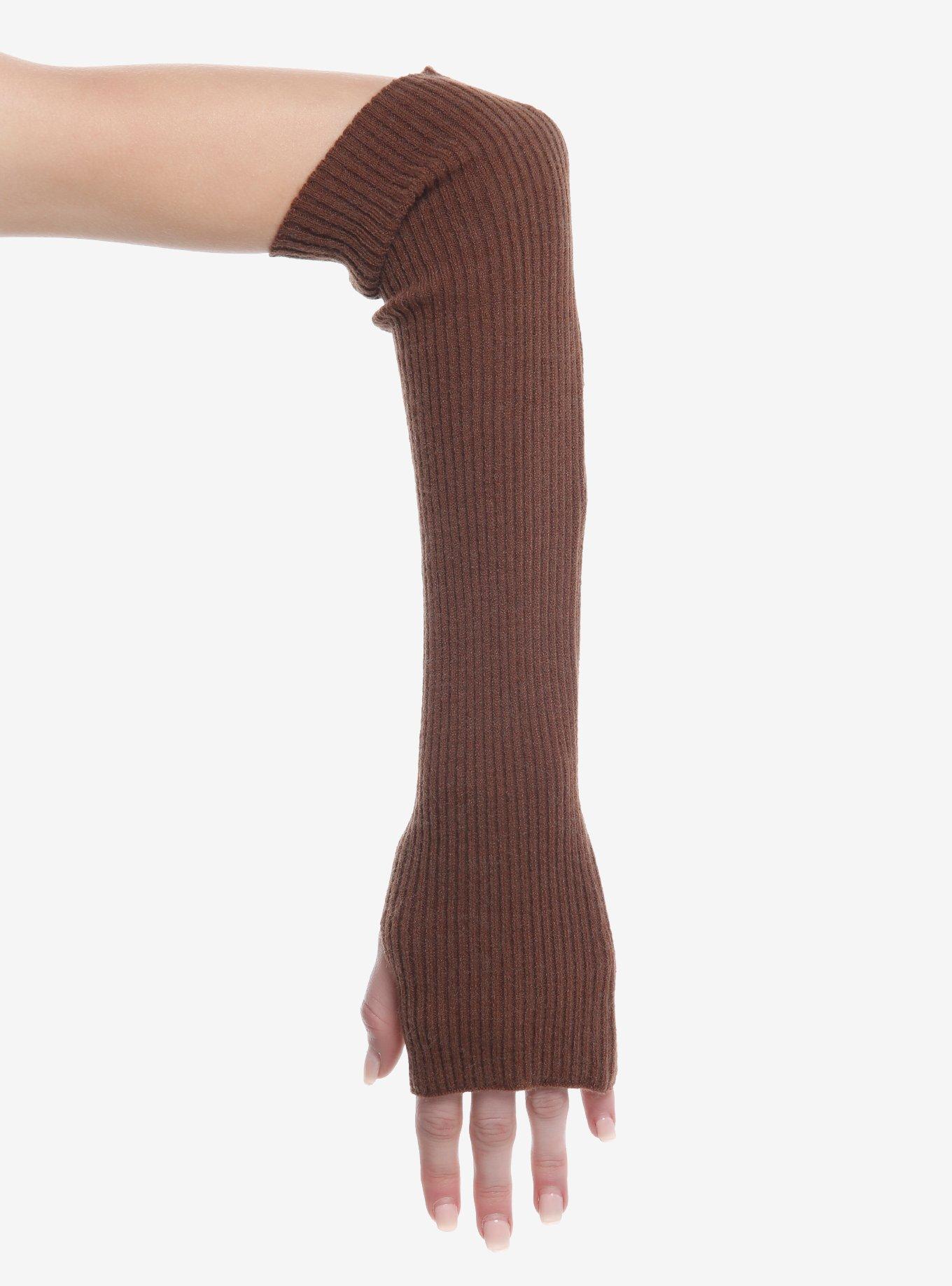 Brown Ribbed Arm Warmers, , hi-res