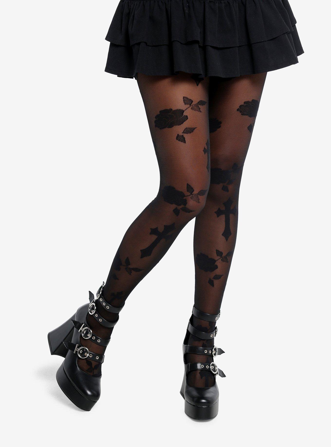 Black Rose Cross Tights, , hi-res