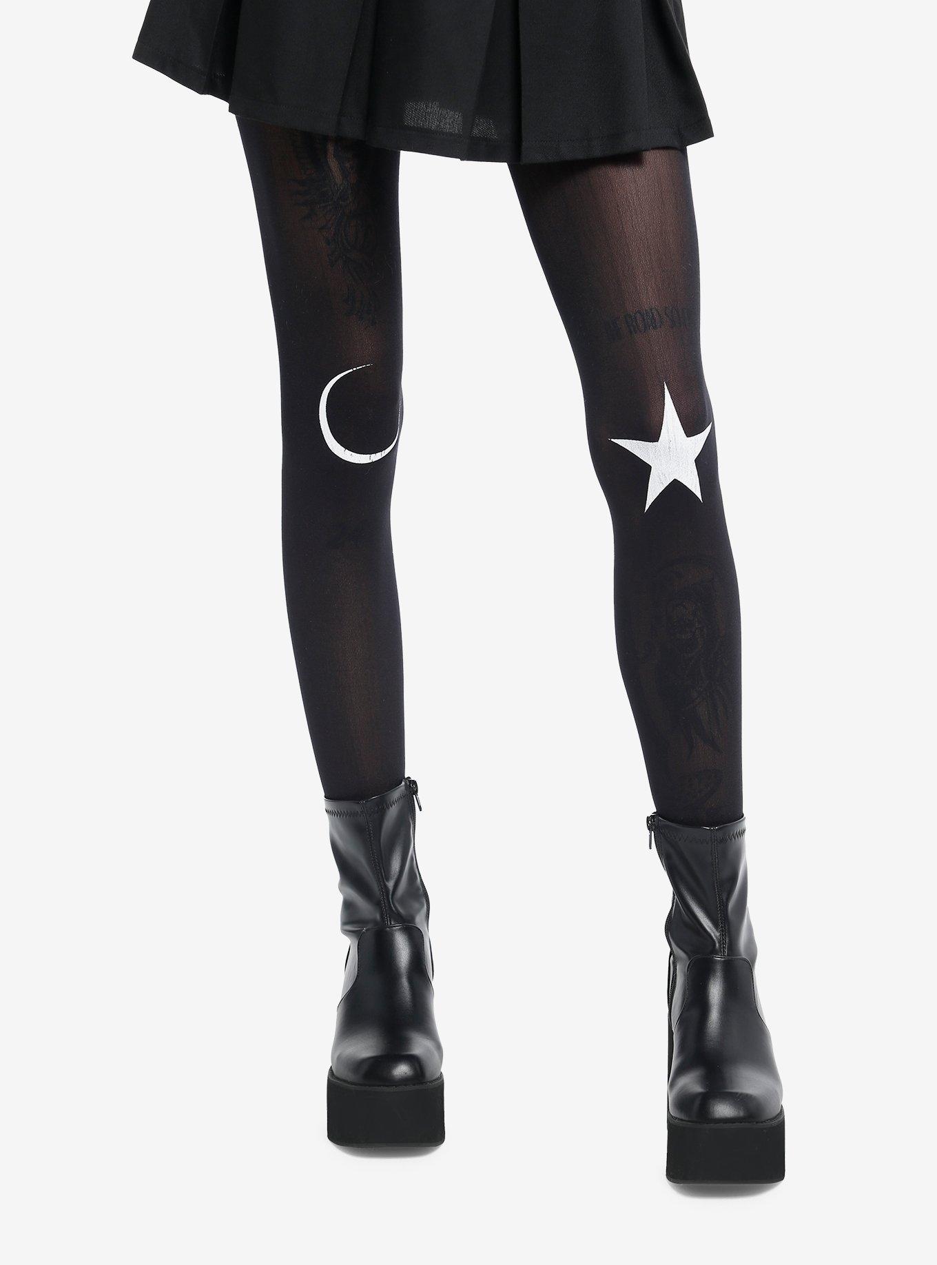 Black Moon & Star Mismatch Tights, , hi-res