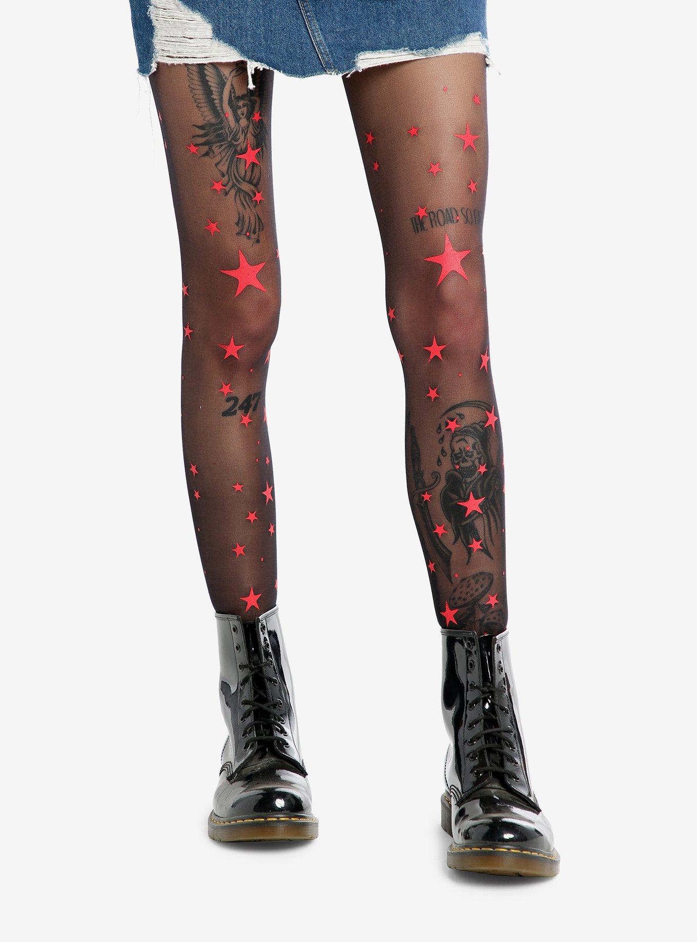 Black & Red Star Tights, , hi-res