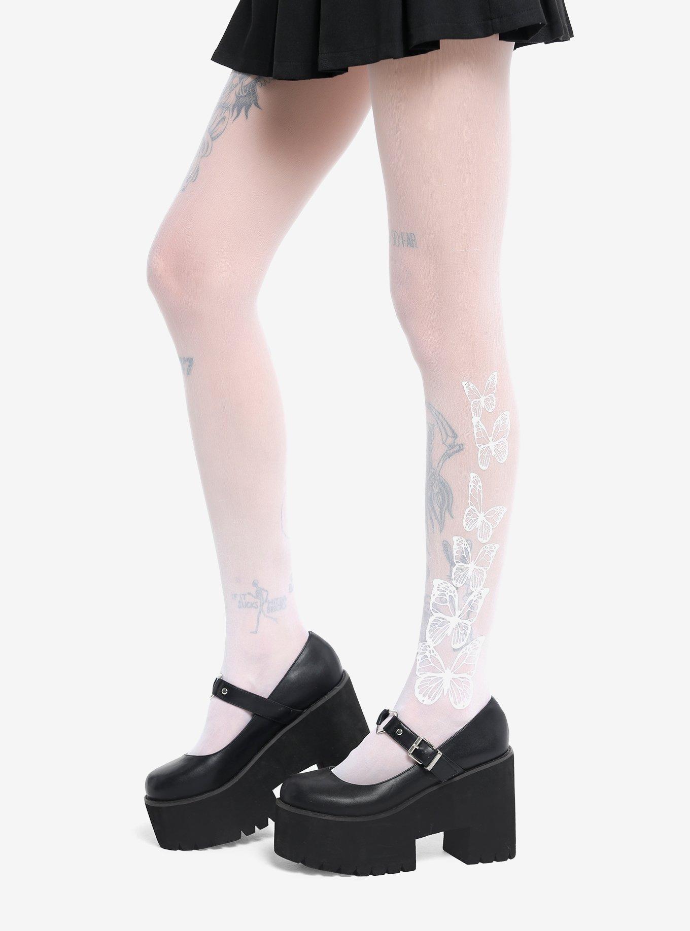 Hot Topic Flocked Butterfly Tights