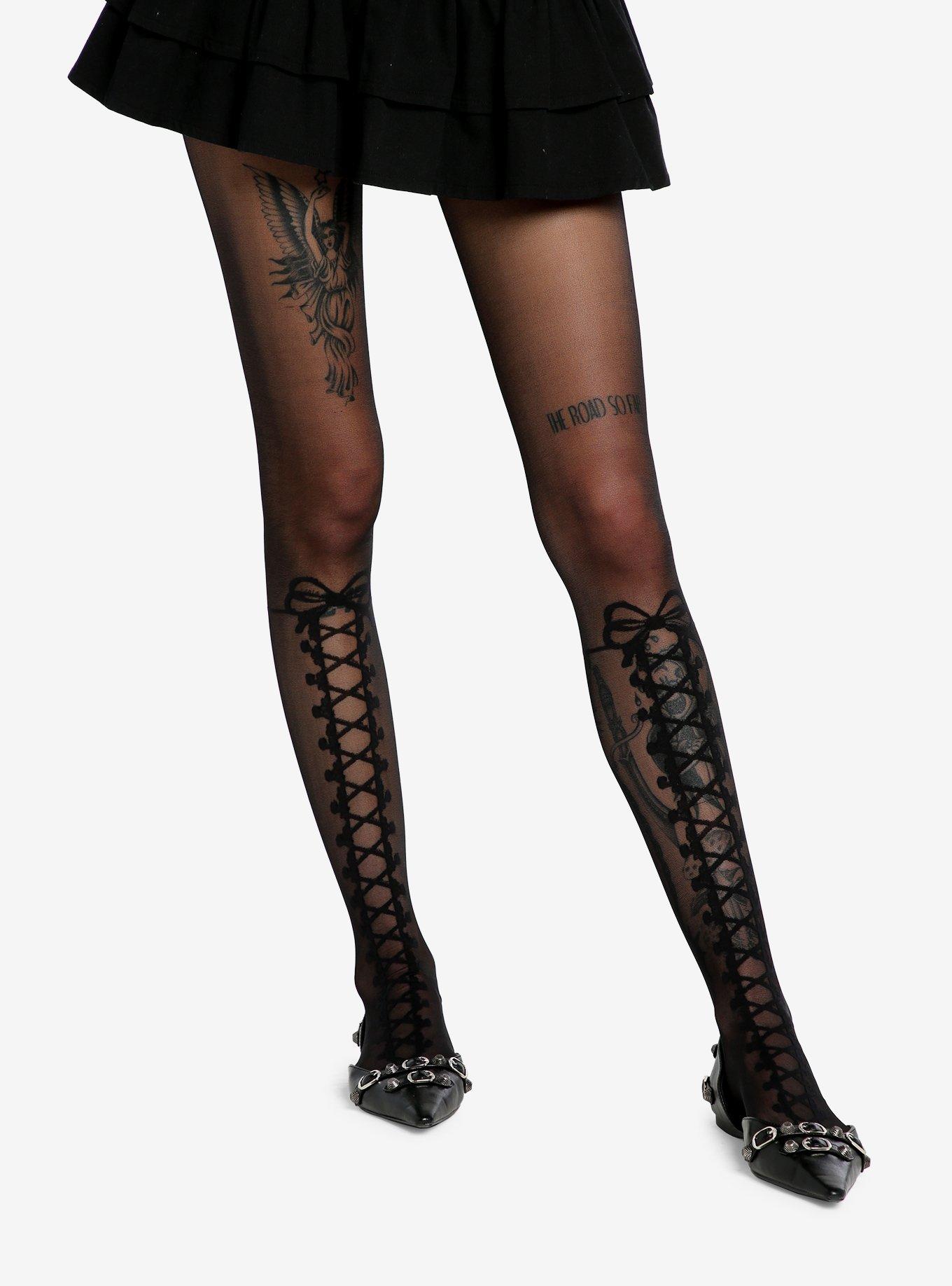 Black Lace-Up Tights