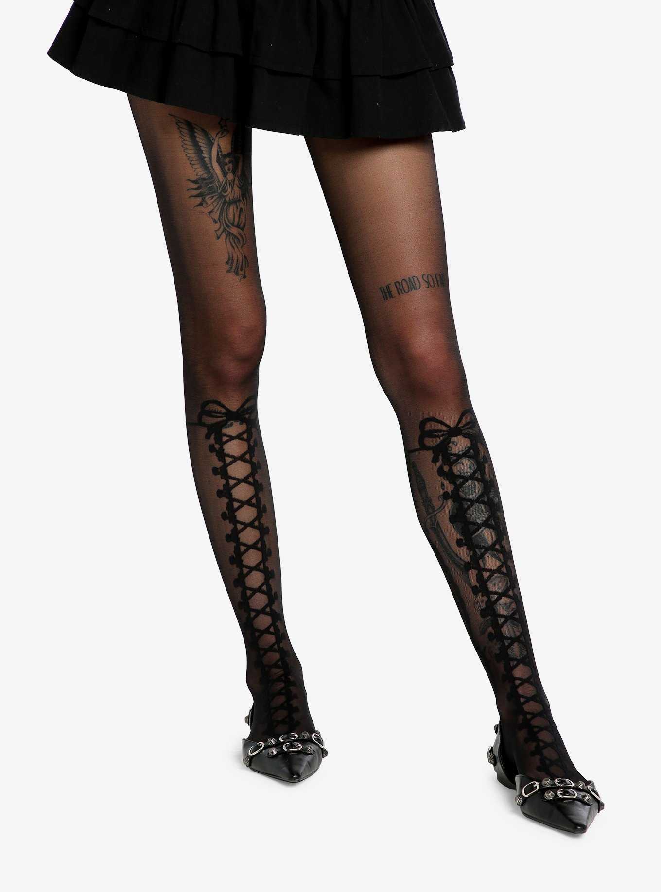Black Faux Stockings With Lock & Key Wrapping Chain - Pantyhose (Tights) at   Women's Clothing store