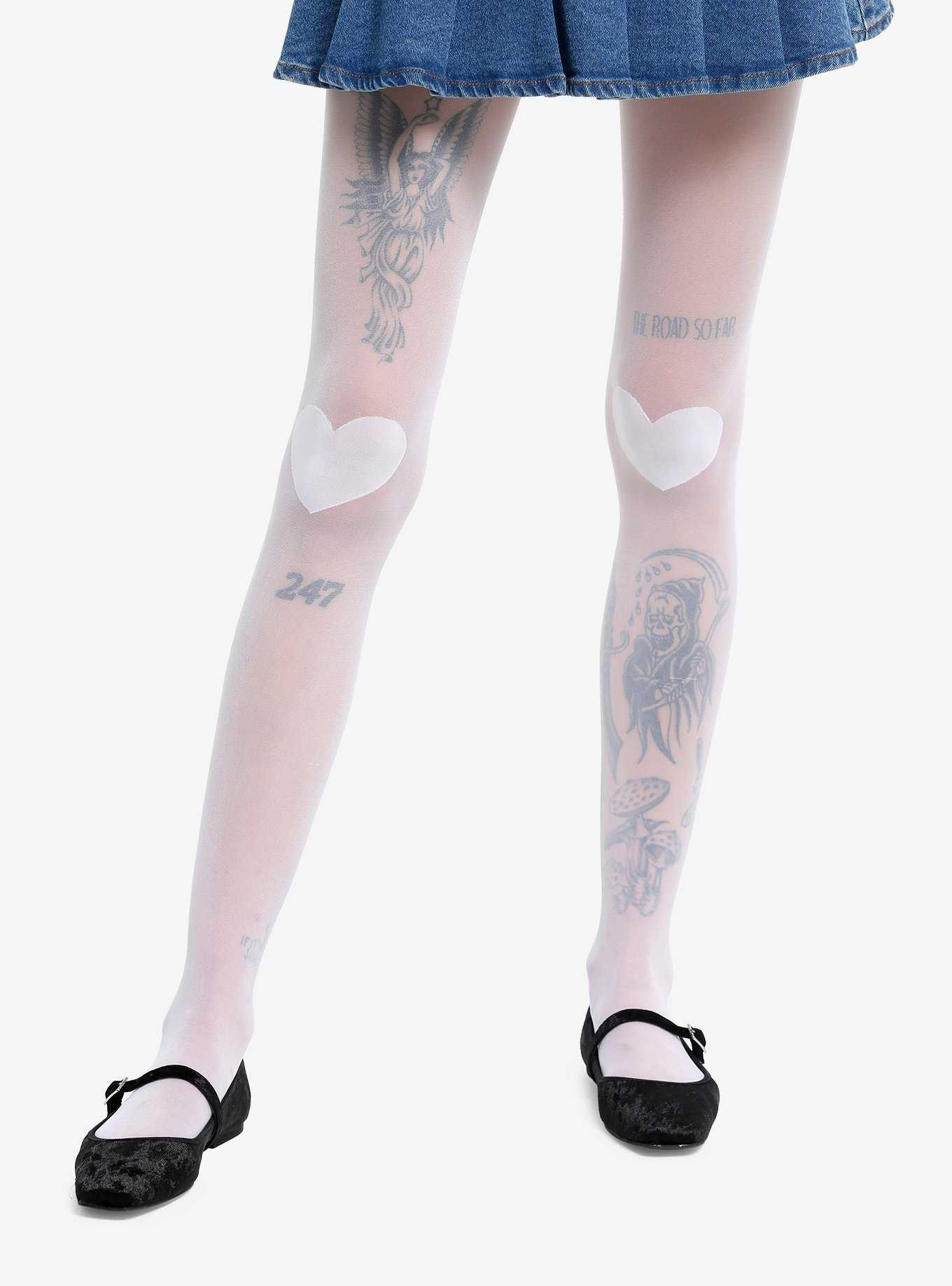 Hot Topic Black Heart White Fishnet Tights One Size Fits Most #45974