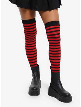 Black & Red Stripe Thigh Highs, , hi-res