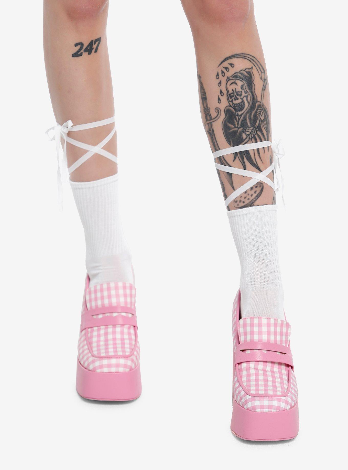 White Lace-Up Crew Socks, , hi-res