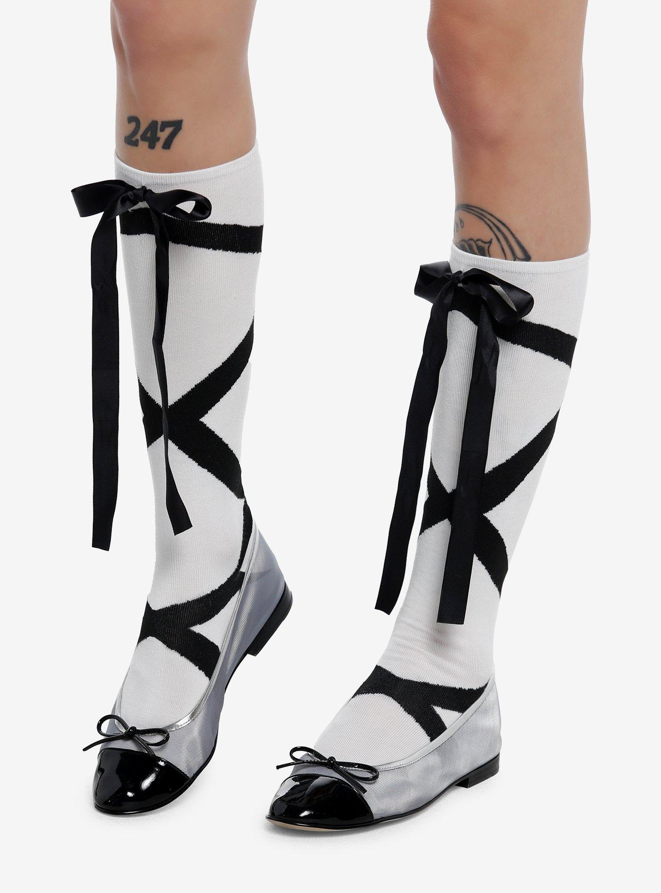 Ribbon Lace-Up Knee-High Socks, , hi-res