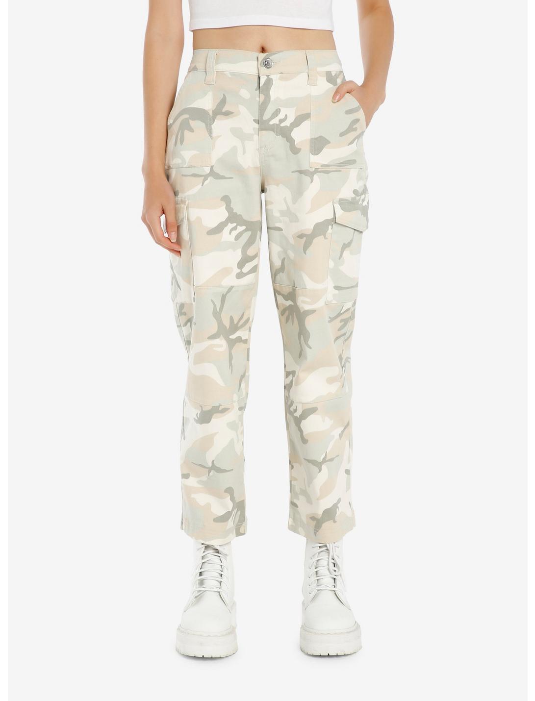 Cream Camouflage Cargo Pants, PINK, hi-res