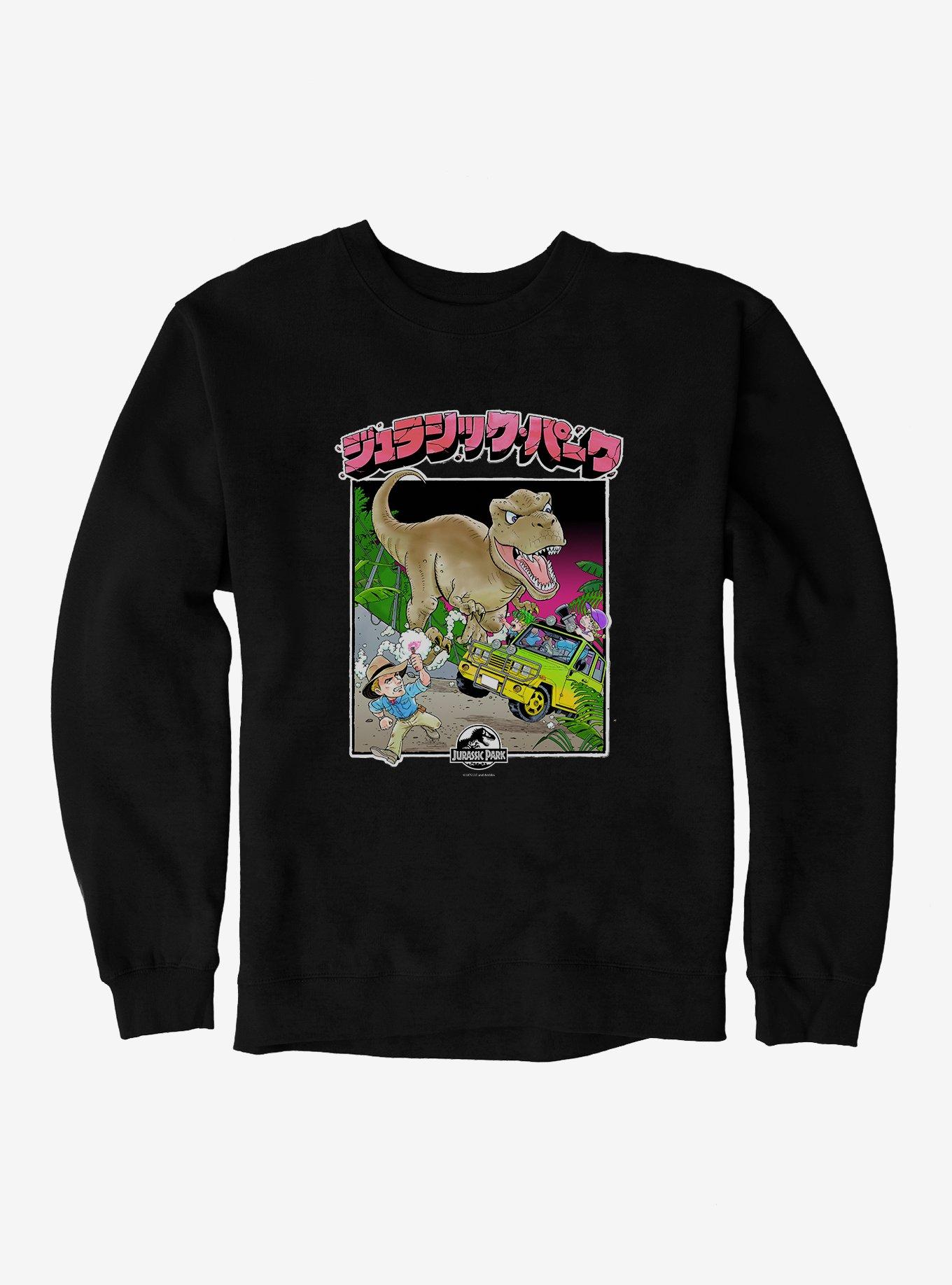 Jurassic Park T-Rex Attack Anime Sweatshirt, BLACK, hi-res