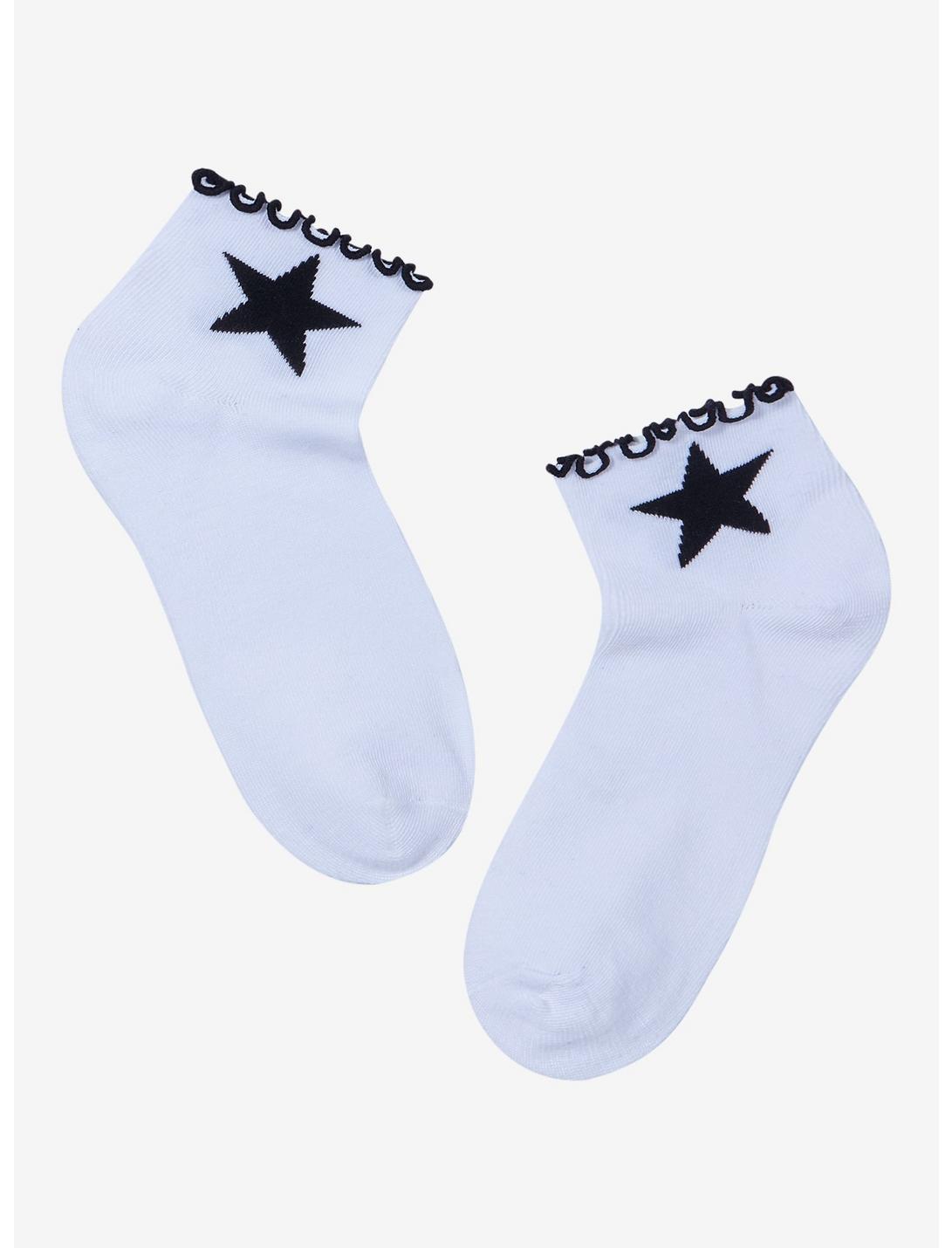 Black & White Star Lettuce Trim Ankle Socks, , hi-res
