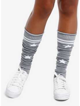 Grey Varsity Stripe Grey Knee High Slouchy Socks, , hi-res