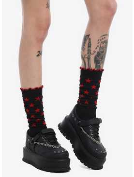 Black & Red Star Slouch Socks, , hi-res