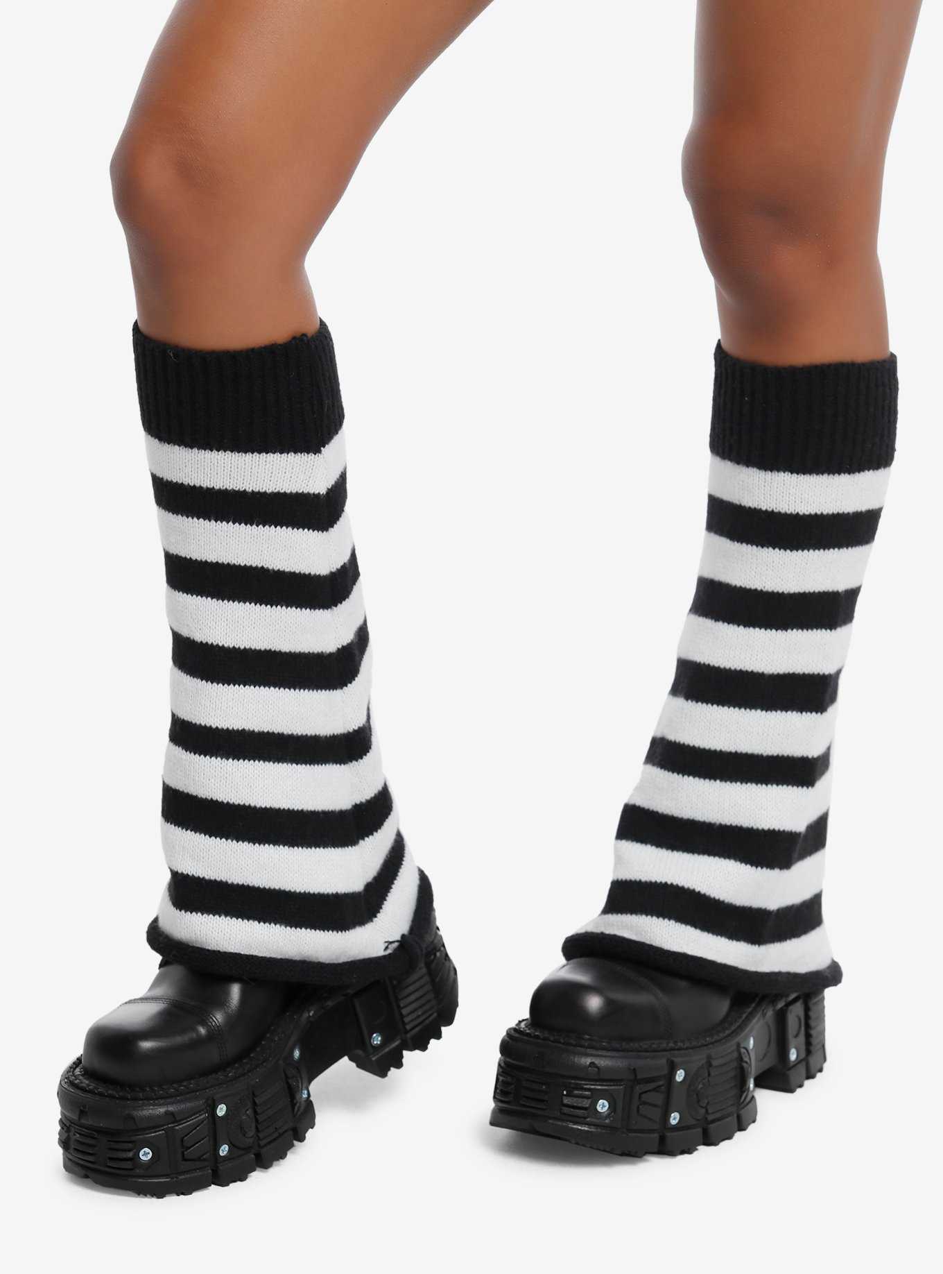 Black & White Stripe Flared Leg Warmers, , hi-res