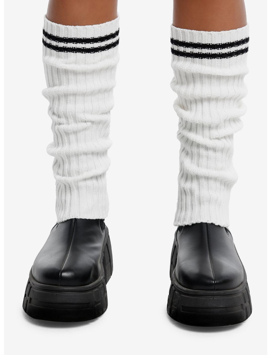 White & Black Varsity Stripe Leg Warmers, , hi-res