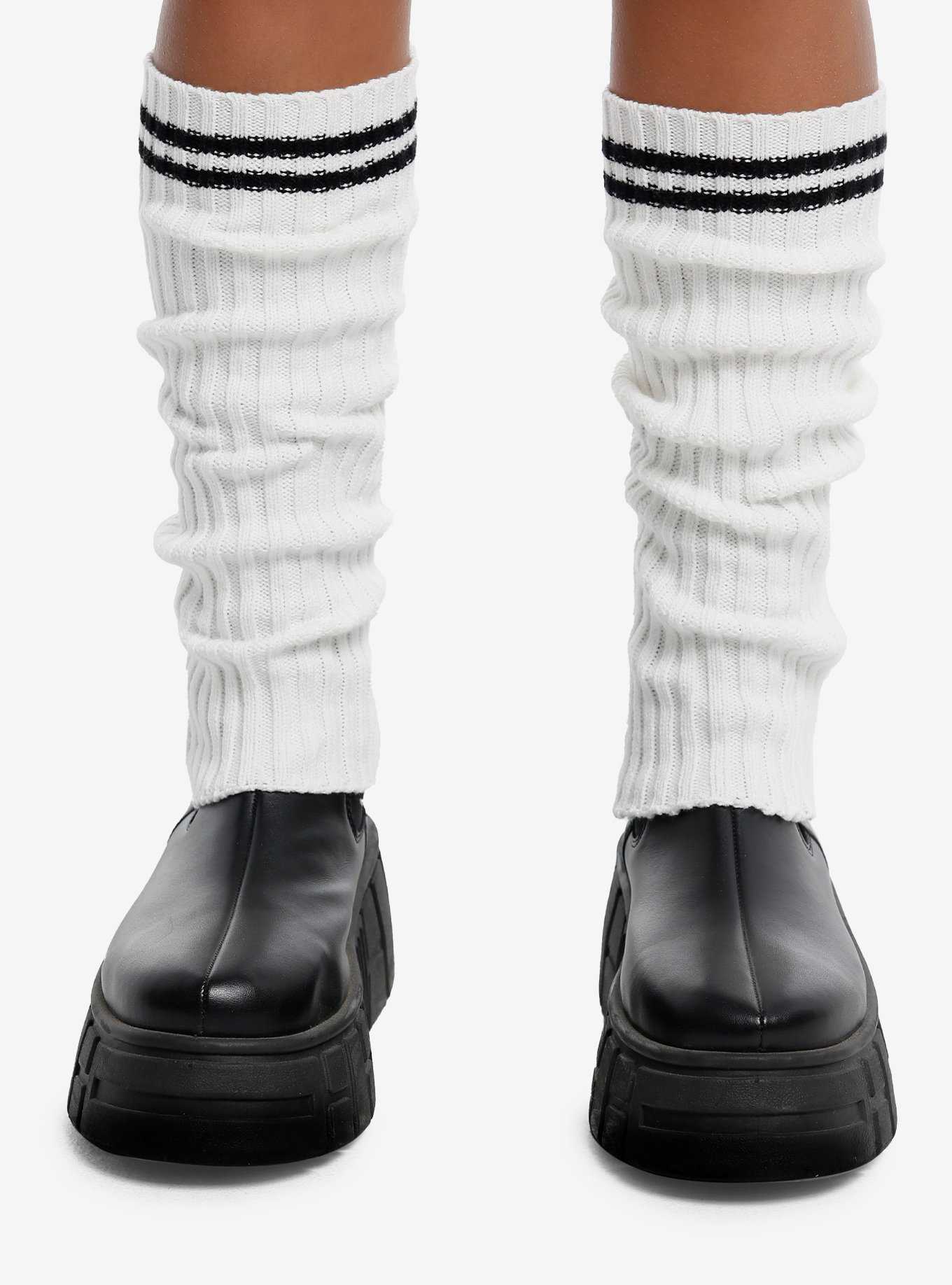 White & Black Varsity Stripe Leg Warmers, , hi-res