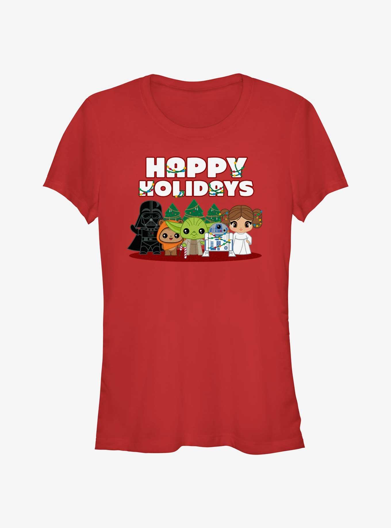 Star Wars Happy Holidays Chibis Girls T-Shirt, RED, hi-res