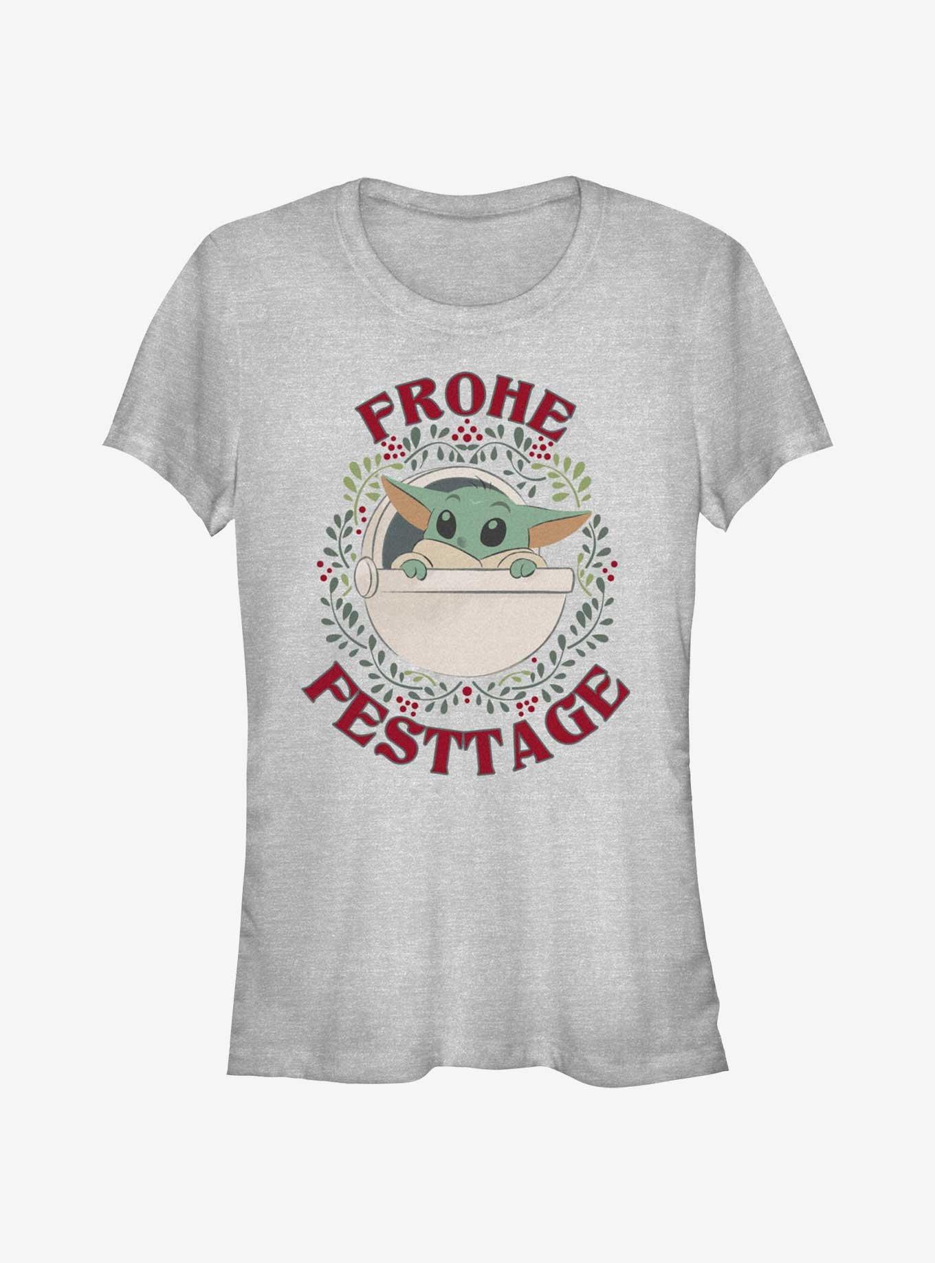Star Wars The Mandalorian Grogu Wreath Happy Holidays In German Girls T-Shirt, , hi-res