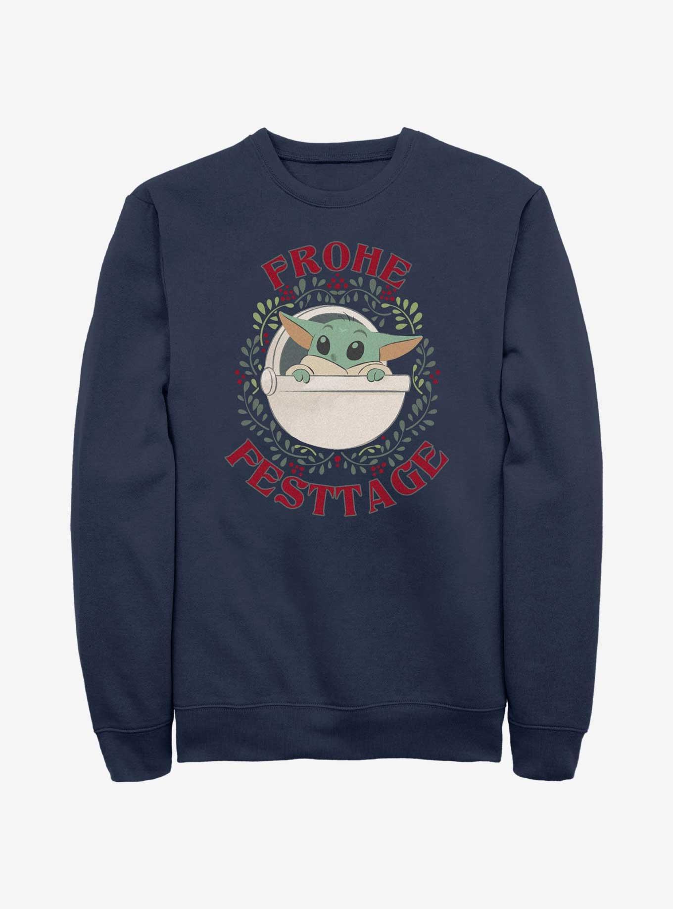 Star Wars The Mandalorian Grogu Wreath Happy Holidays In German Sweatshirt