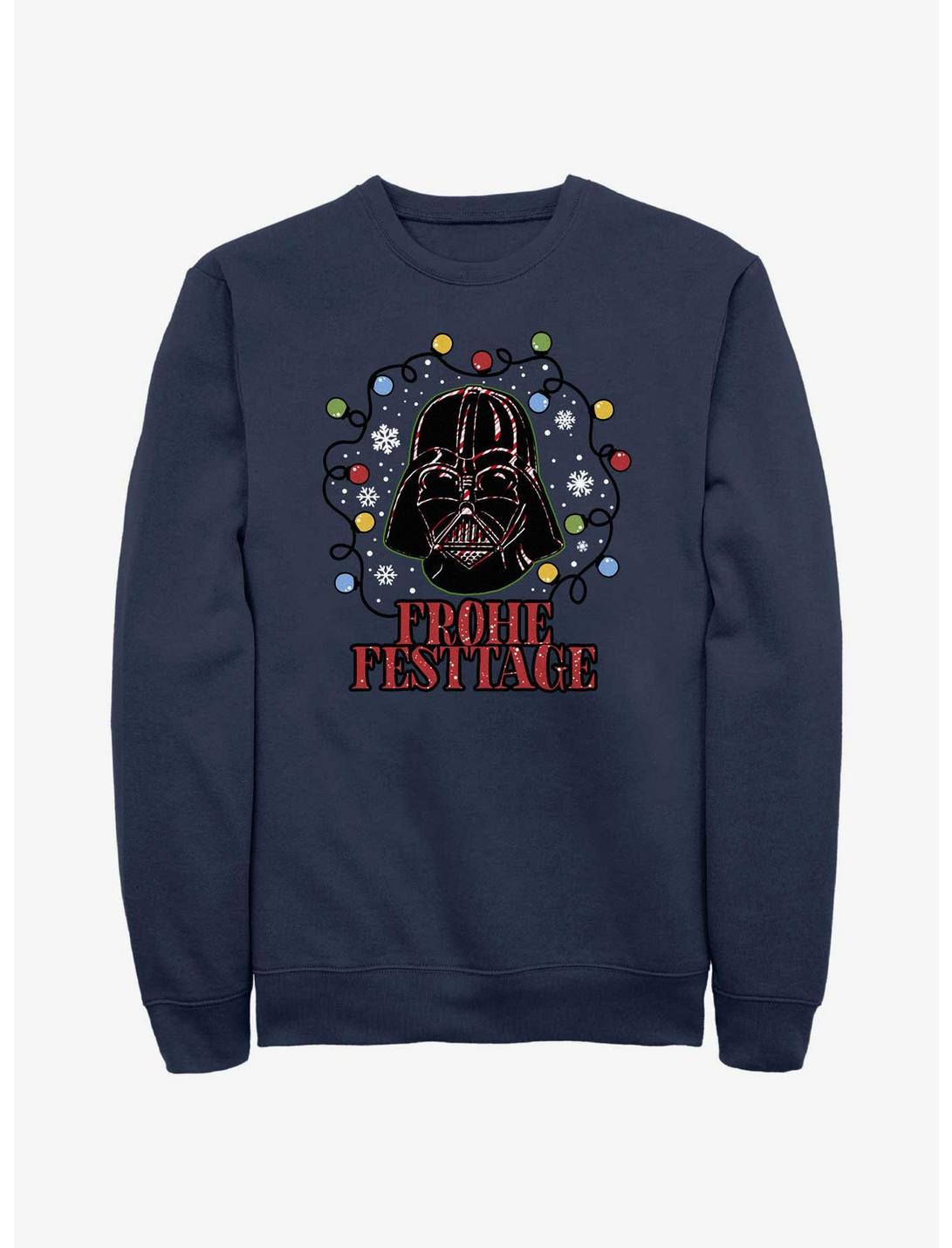 Star Wars Vader Lights Happy Holidays In German Sweatshirt, NAVY, hi-res