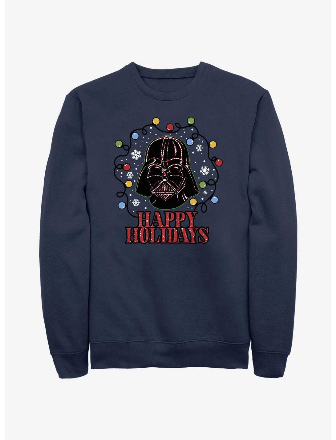 Star Wars Vader Lights Happy Holidays Sweatshirt, NAVY, hi-res