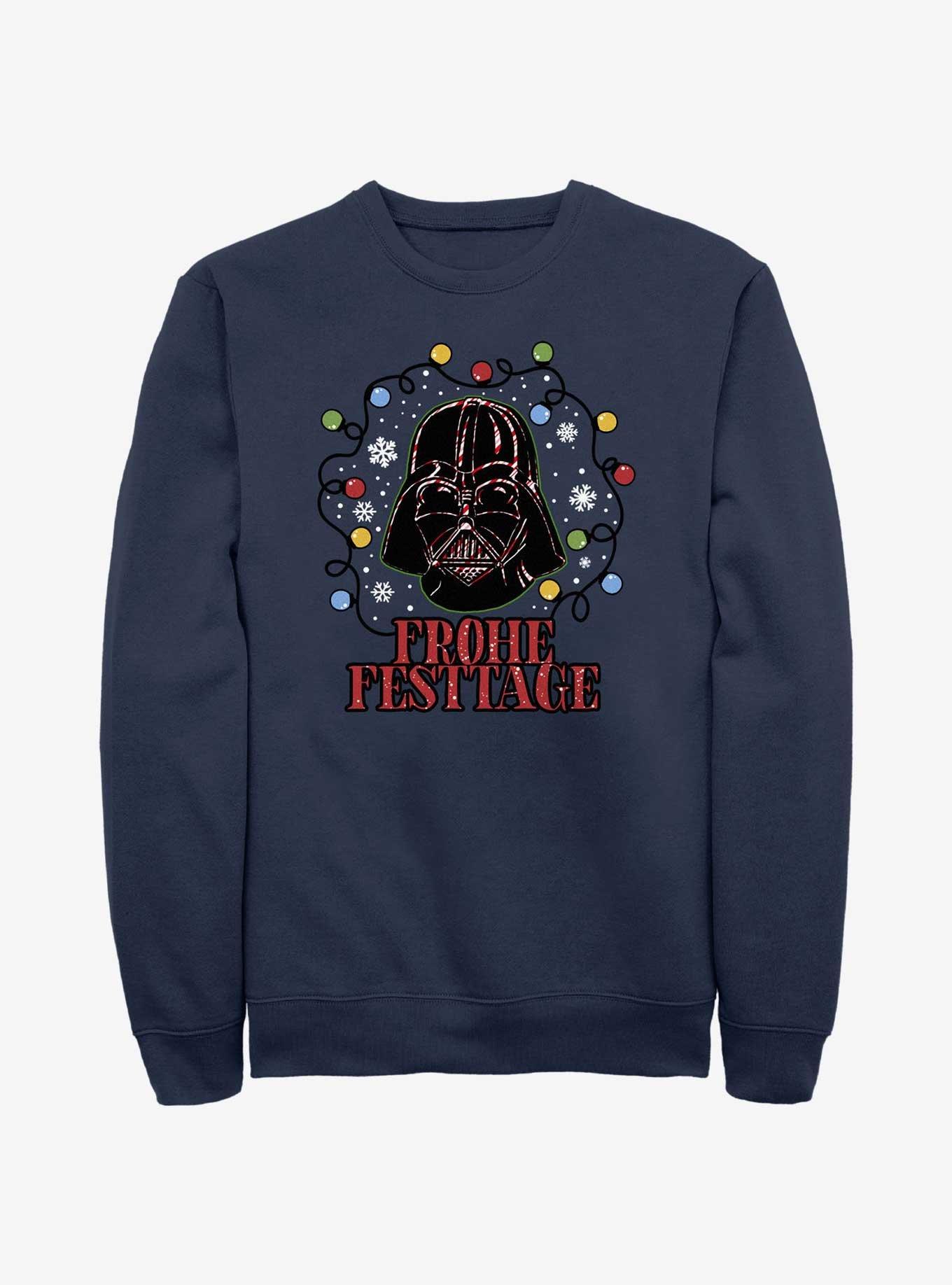 Star Wars Vader Lights Happy Holidays In German Sweatshirt, NAVY, hi-res