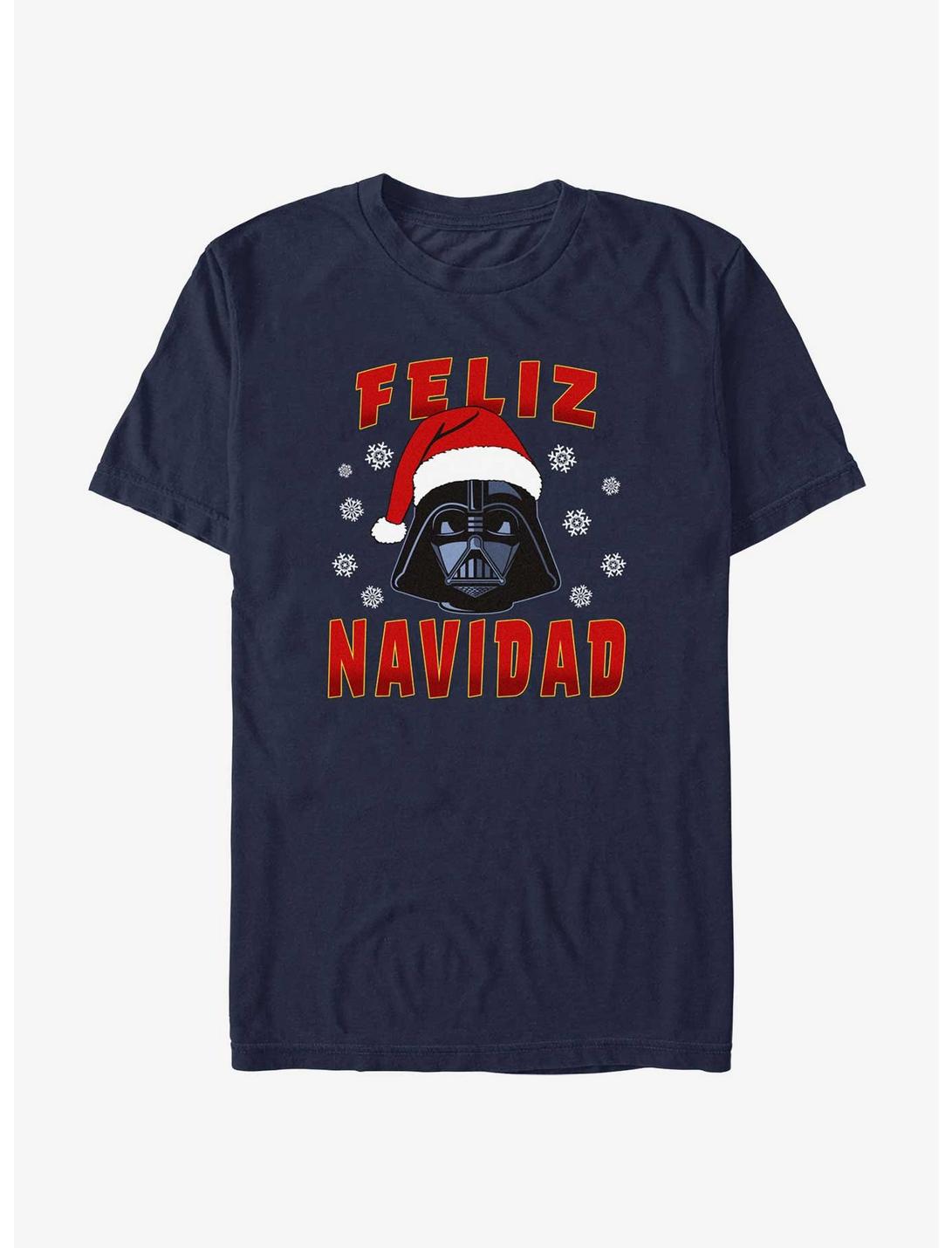 Star Wars Santa Vader Merry Christmas In Spanish T-Shirt, NAVY, hi-res