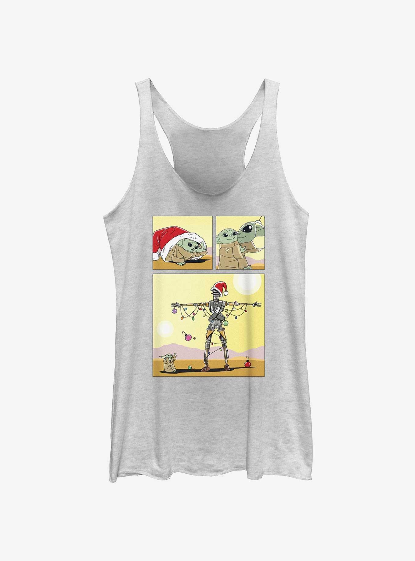 Star Wars The Mandalorian Grogu Christmas Comic Womens Tank Top, WHITE HTR, hi-res