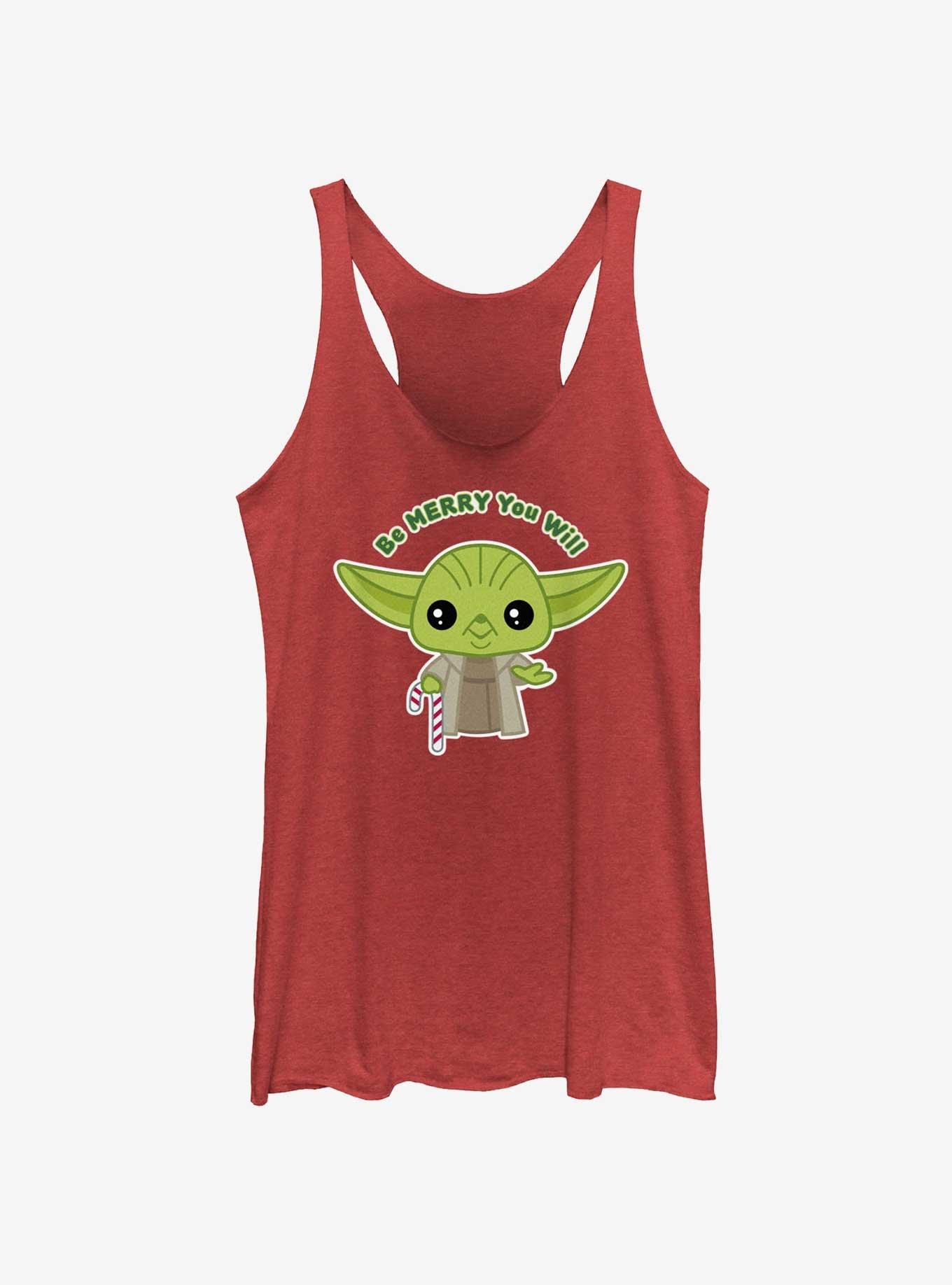 Star Wars Yoda Be Merry You Will Womens Tank Top, RED HTR, hi-res