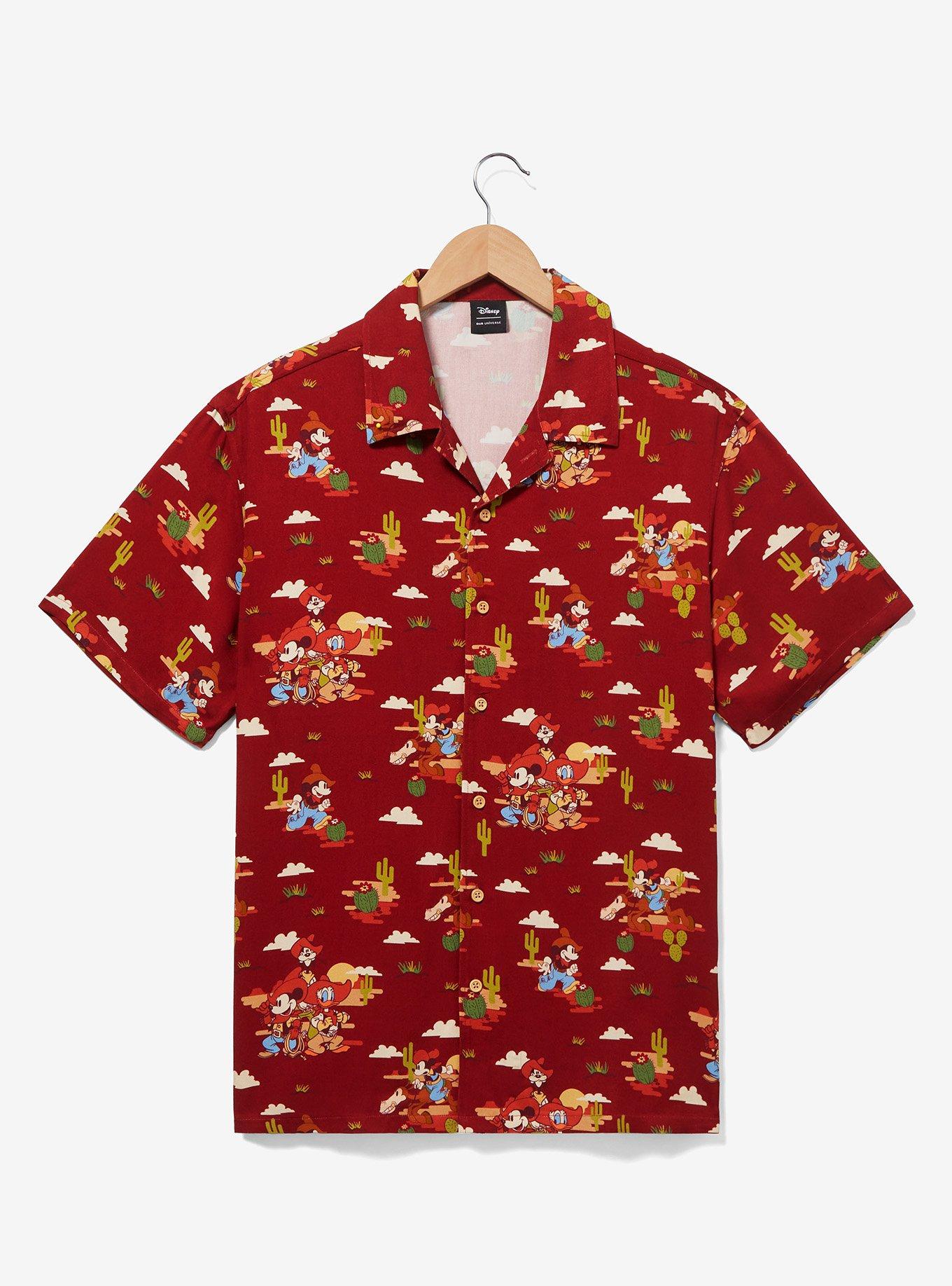 Disney Mickey Mouse & Friends Western Allover Print Button-Up - BoxLunch Exclusive, BURGUNDY, hi-res